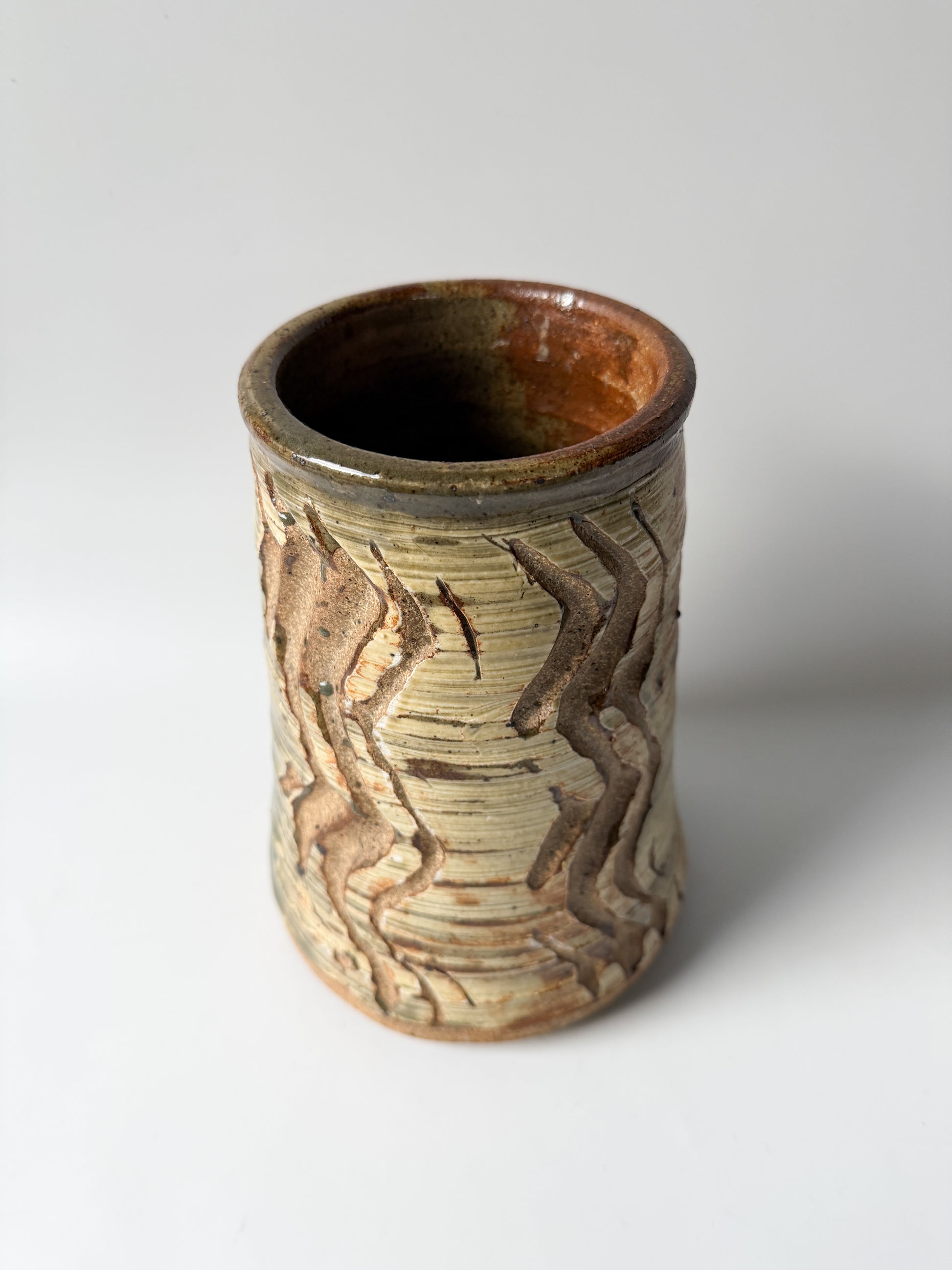 Neutral Carved Pottery Vase