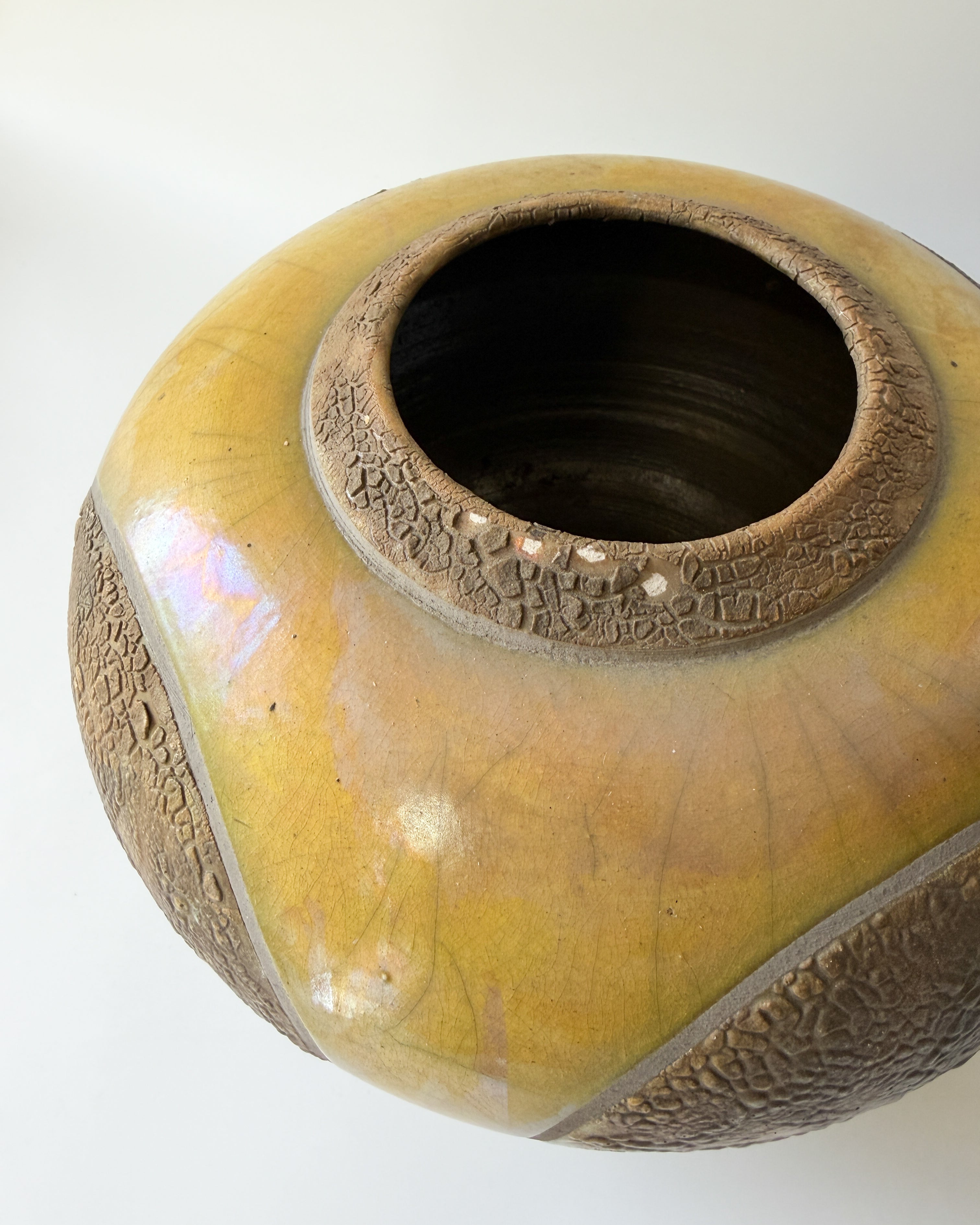 Raku Pottery Vase with Yellow Glaze by John Charnetski