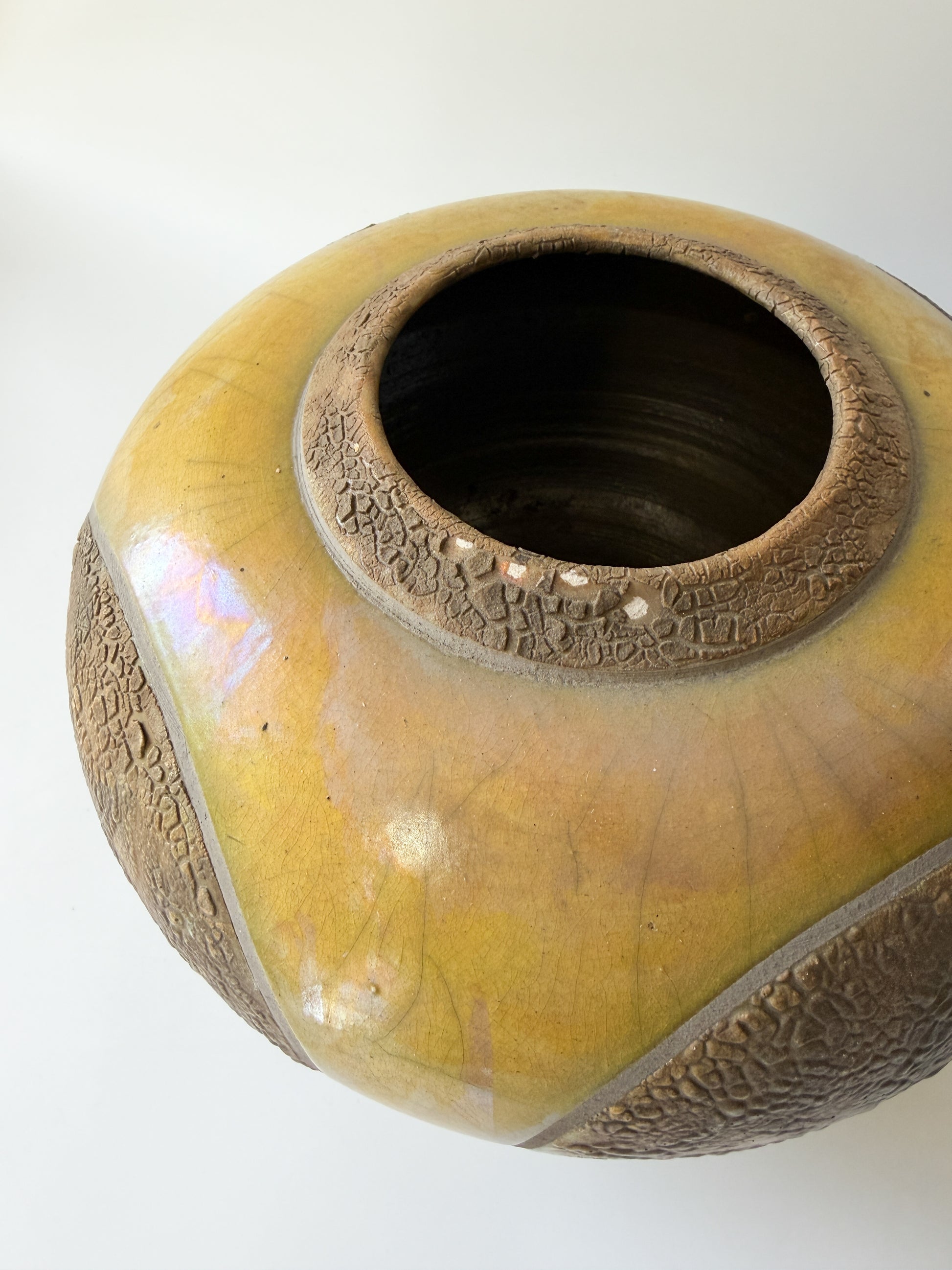 Raku Pottery Vase with Yellow Glaze by John Charnetski