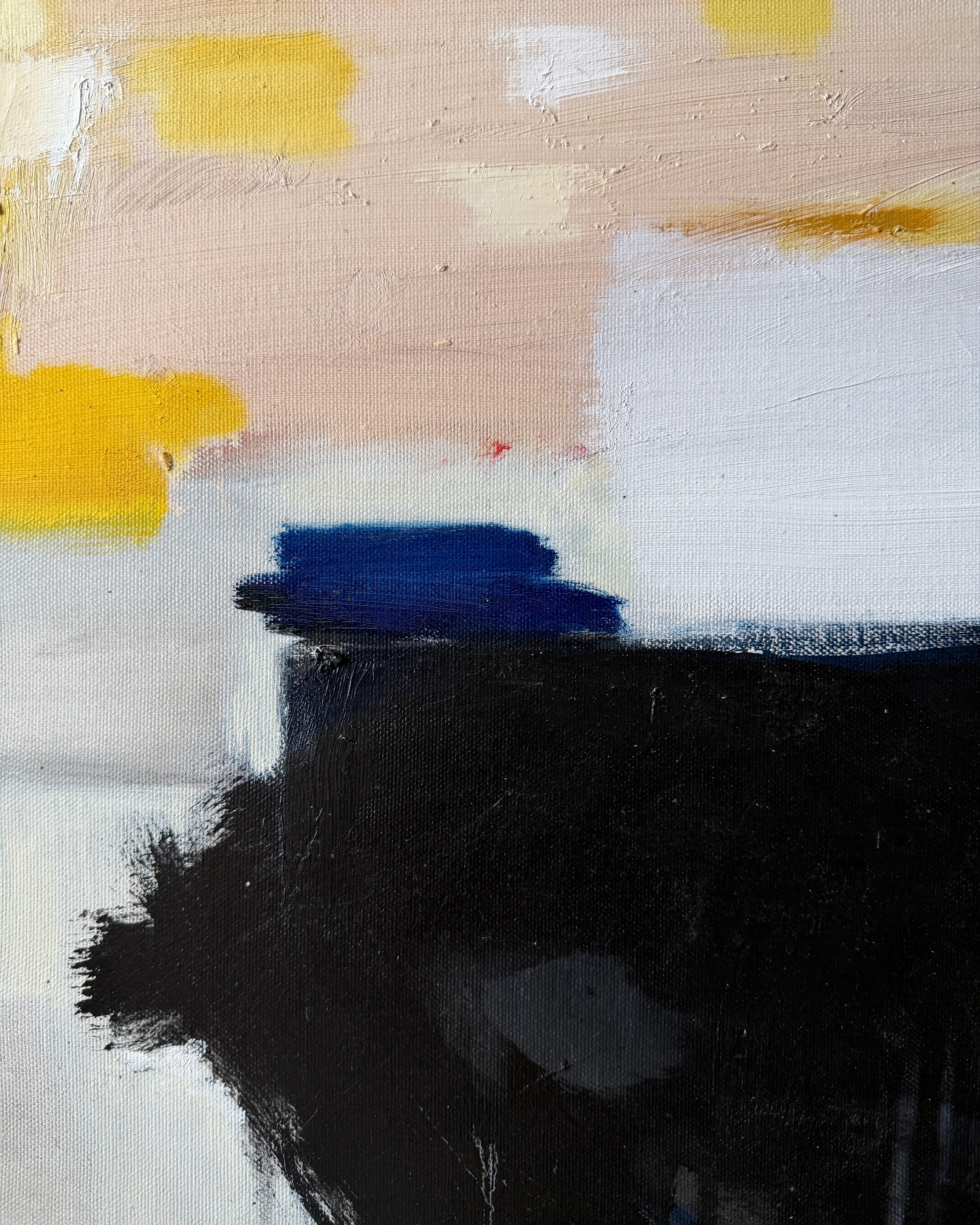 LARS HALVDANSON - Abstract Yellow and Black Oil Painting on Canvas