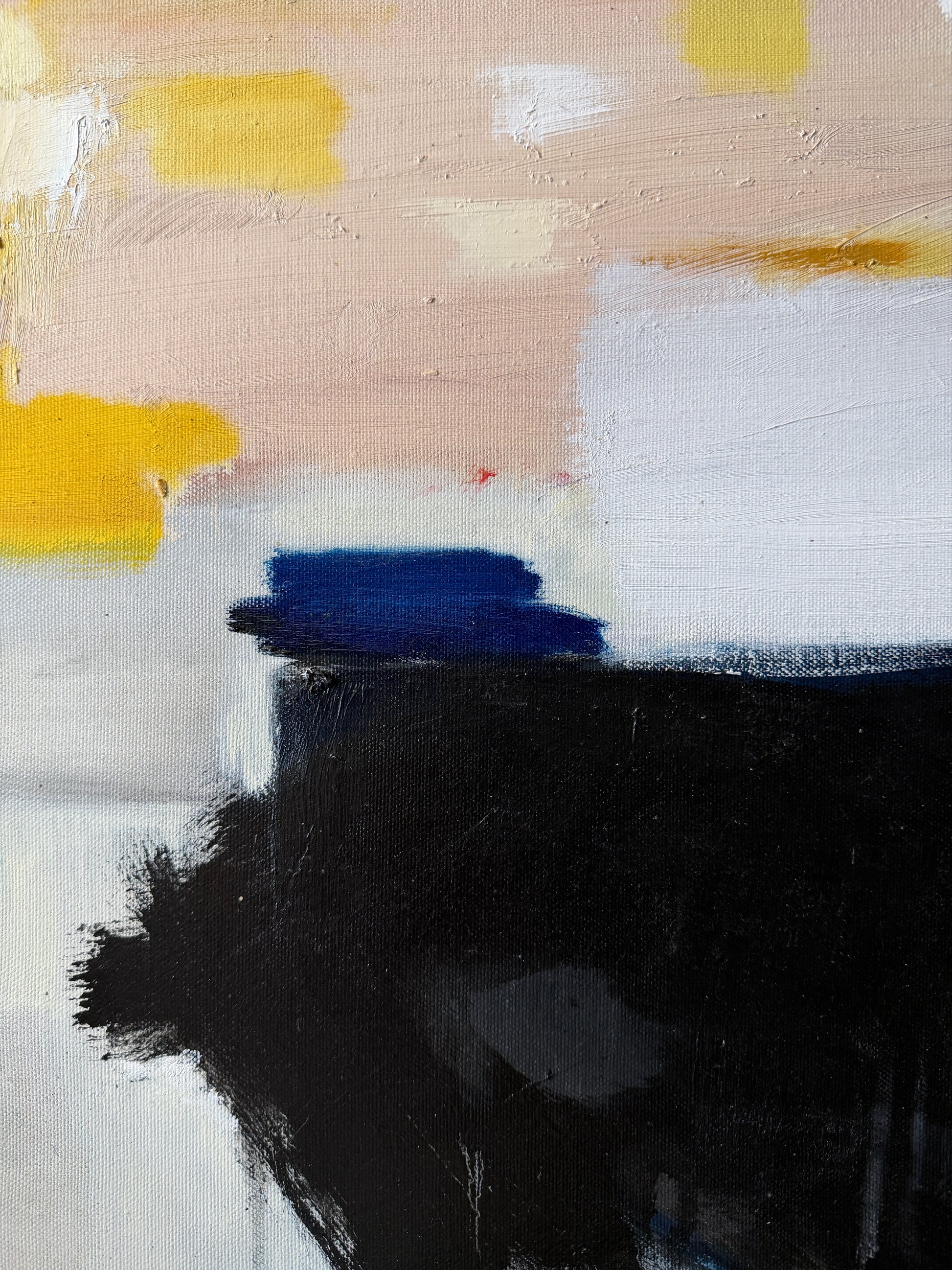 LARS HALVDANSON - Abstract Yellow and Black Oil Painting on Canvas
