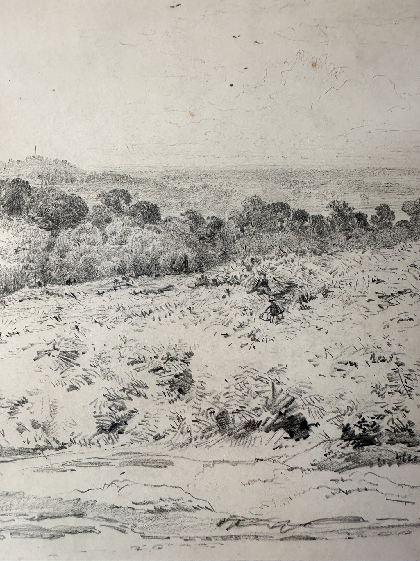 Framed Antique Landscape Pencil Drawing by late Charles Thornton (1838-1887)