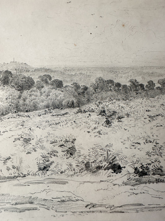 Framed Antique Landscape Pencil Drawing by late Charles Thornton (1838-1887)