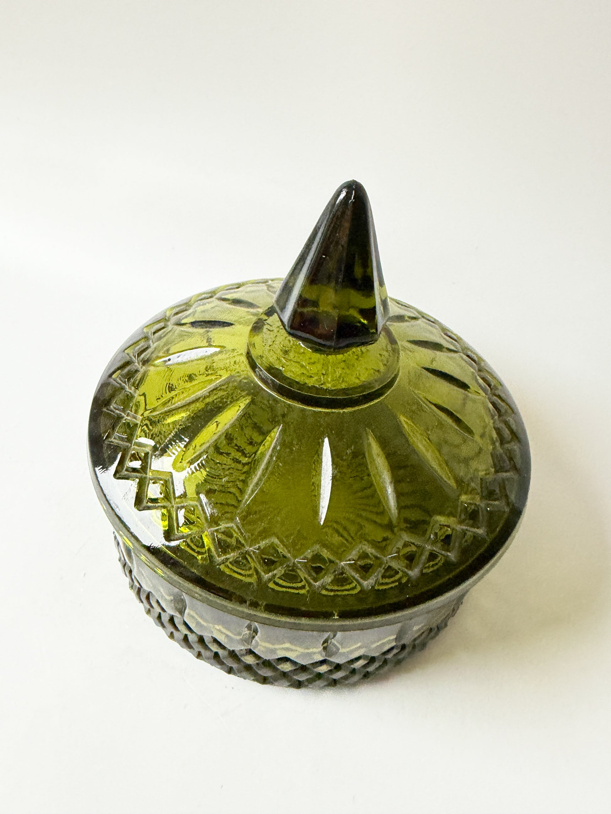 Vintage Indiana Glass Avocado Green Candy Dish