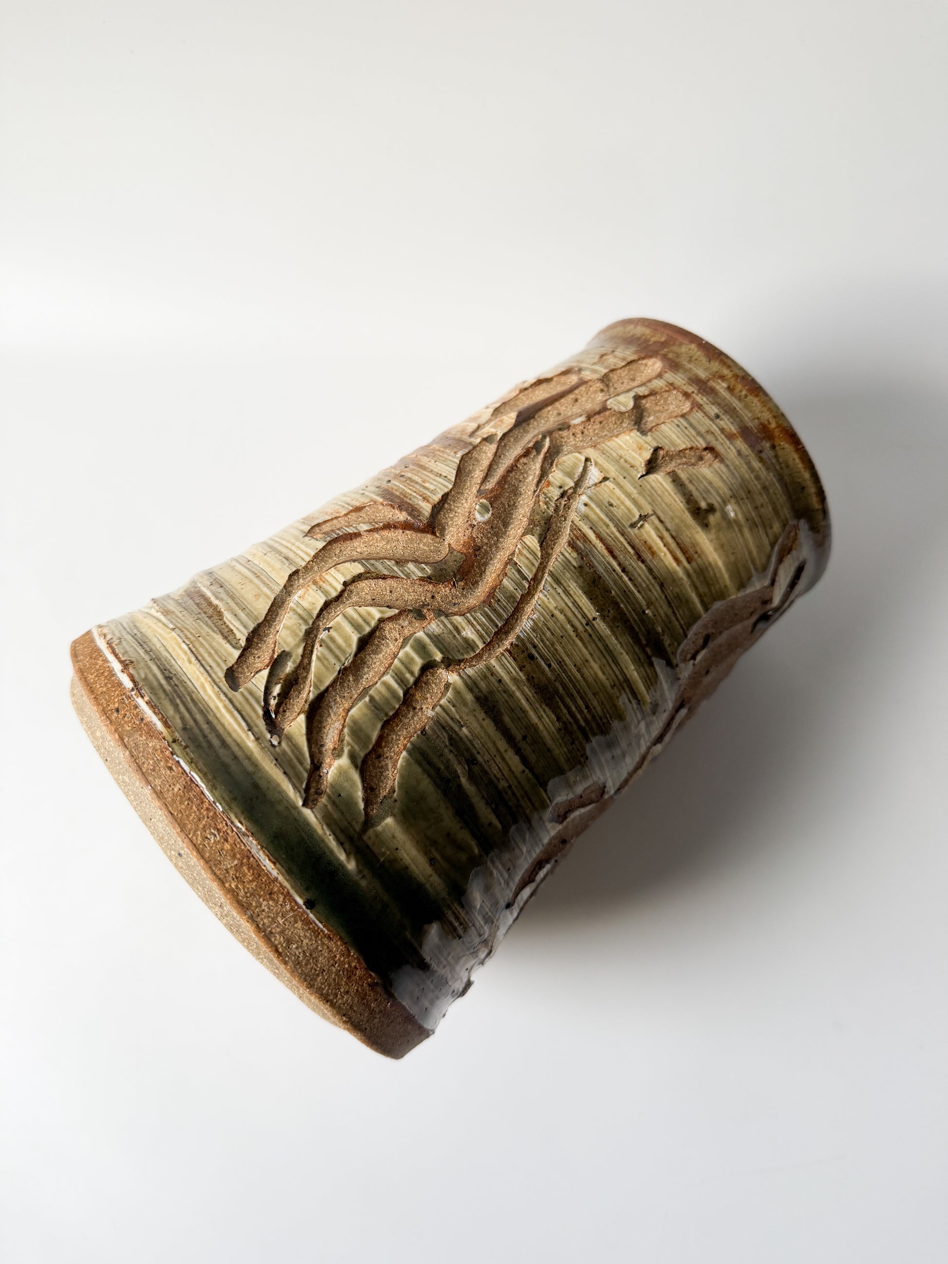 Neutral Carved Pottery Vase