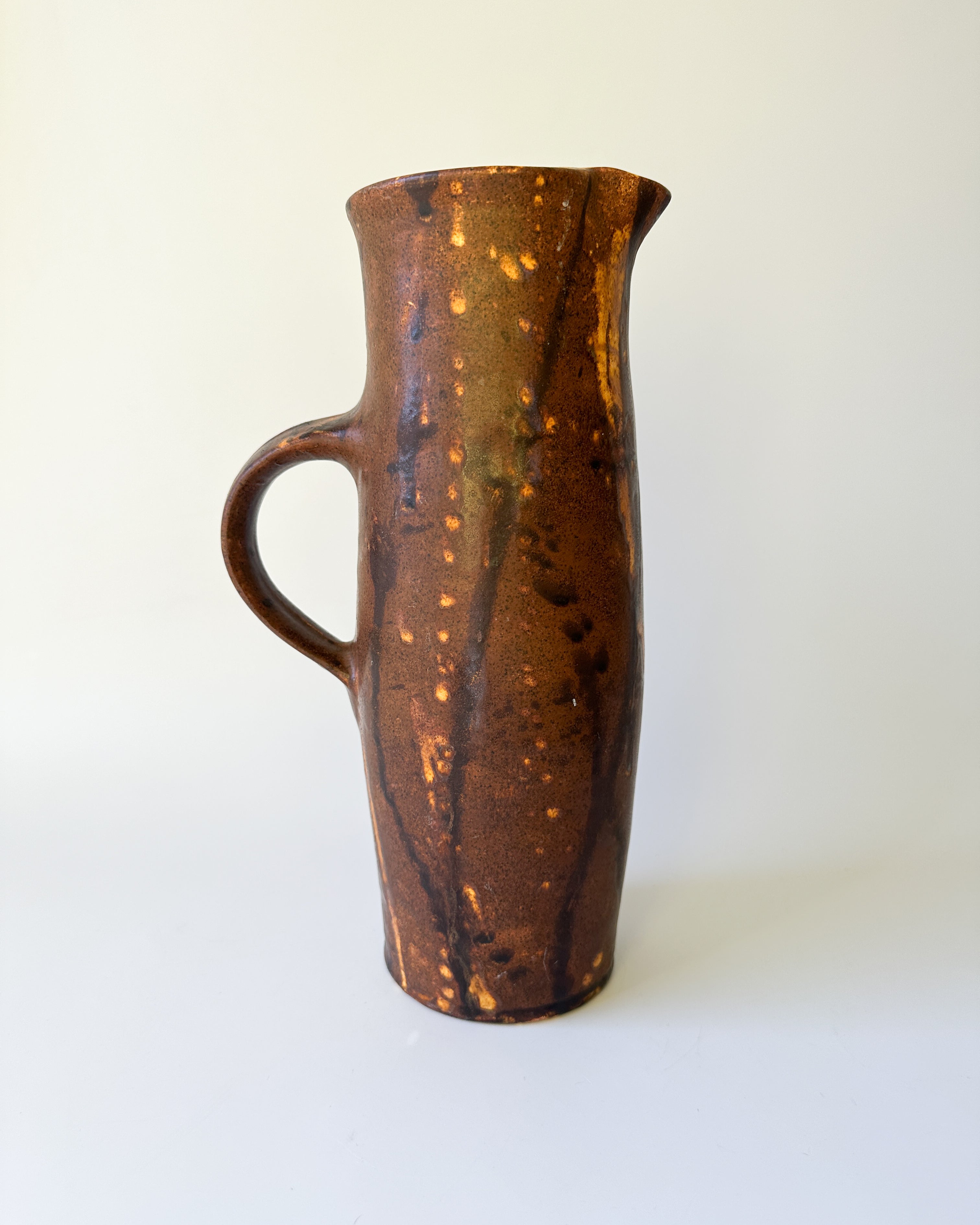 Vintage Brown Ceramic Pitcher with Drip Glaze