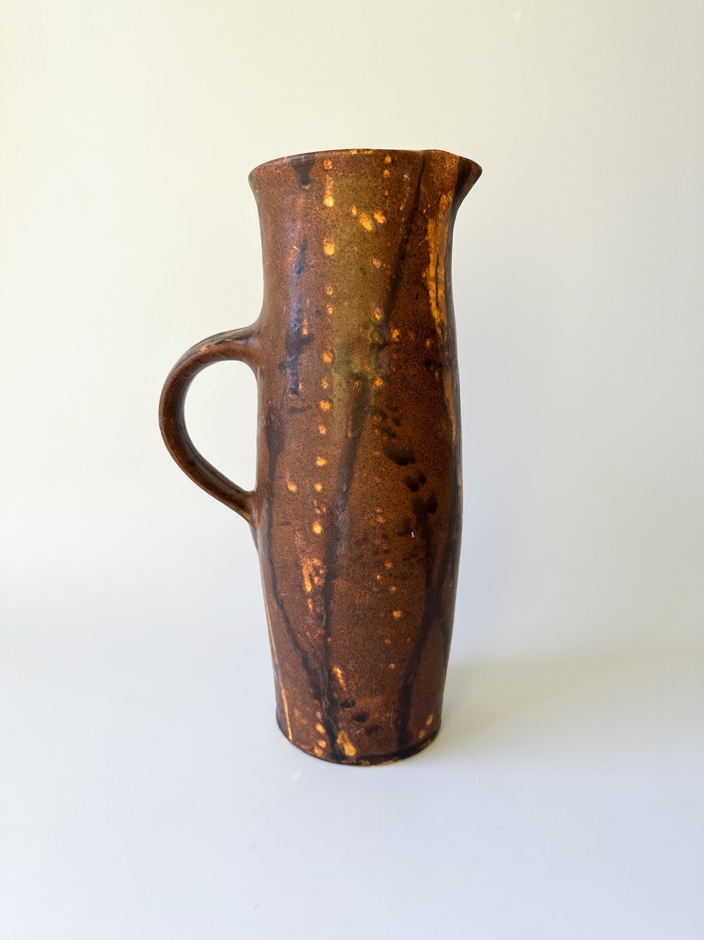 Vintage Brown Ceramic Pitcher with Drip Glaze