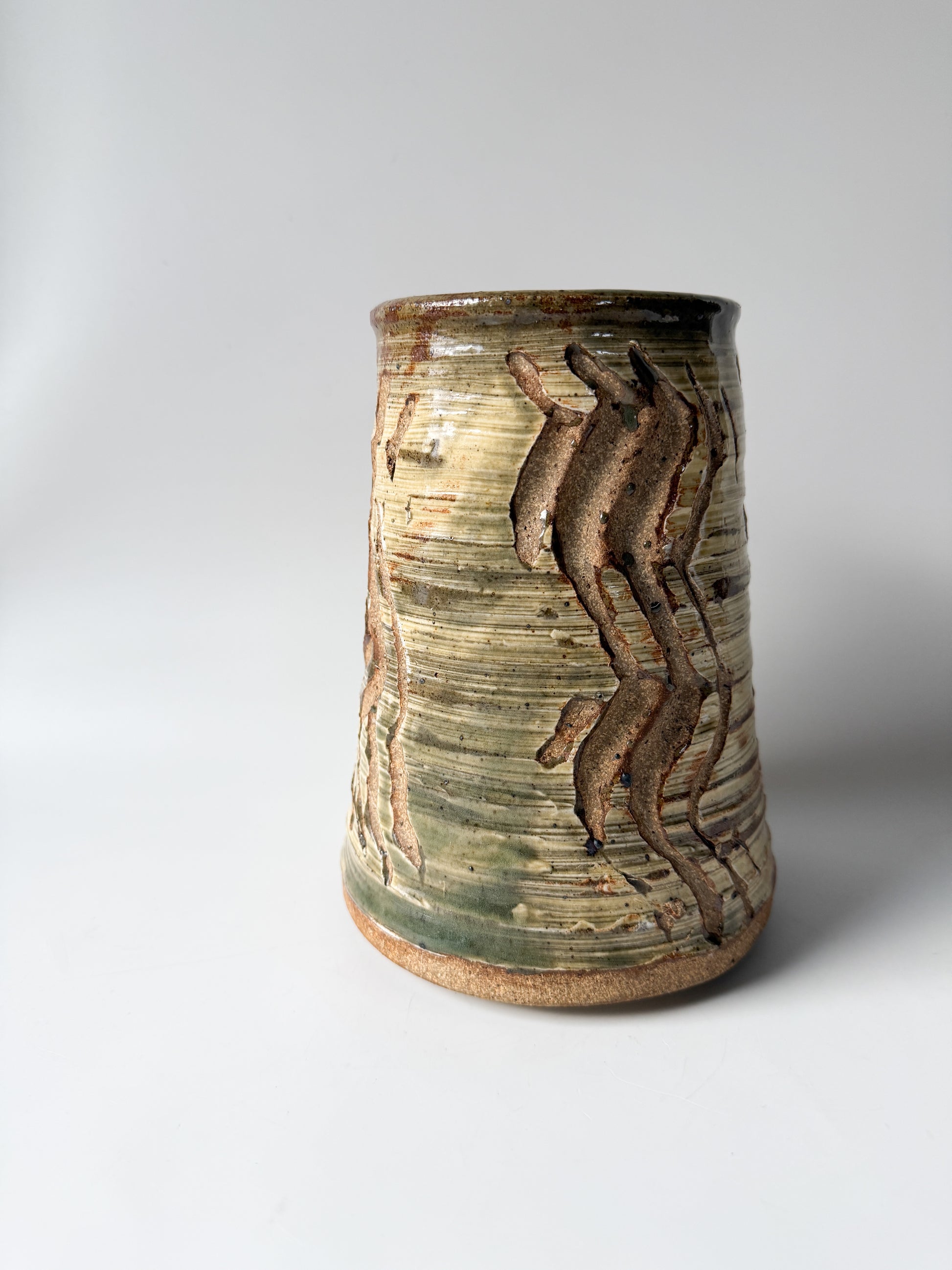 Neutral Carved Pottery Vase