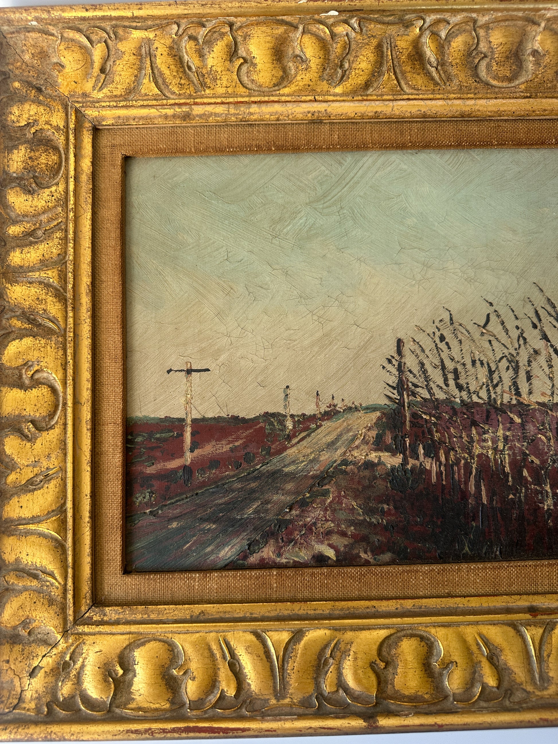 Road Alongside Field of Corn Landscape Oil Painting