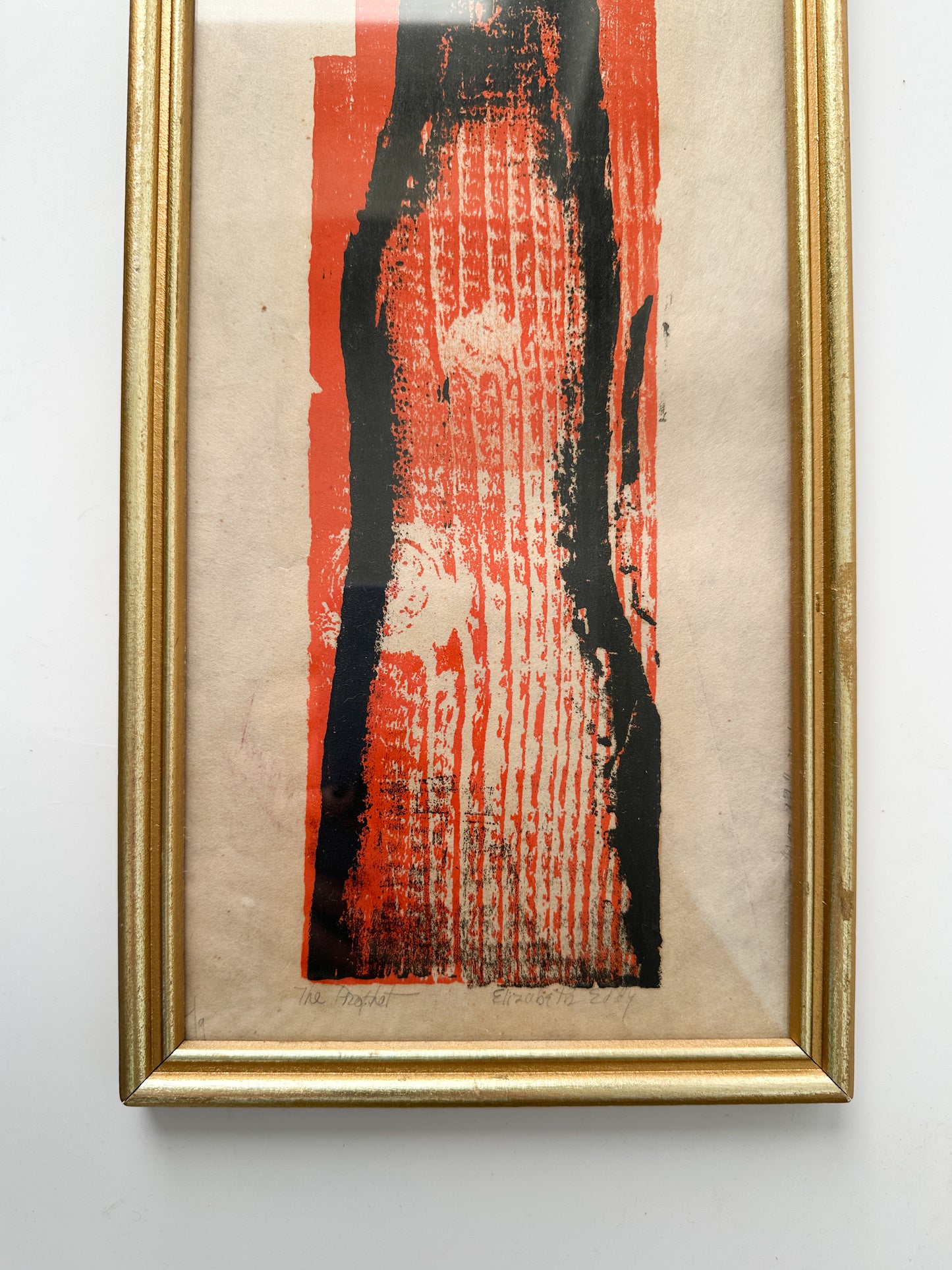 Orange and Black Framed Vintage Linocut by Elizabeth Eddy