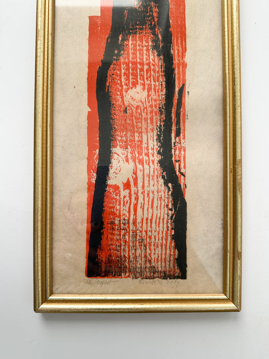 Orange and Black Framed Vintage Linocut by Elizabeth Eddy