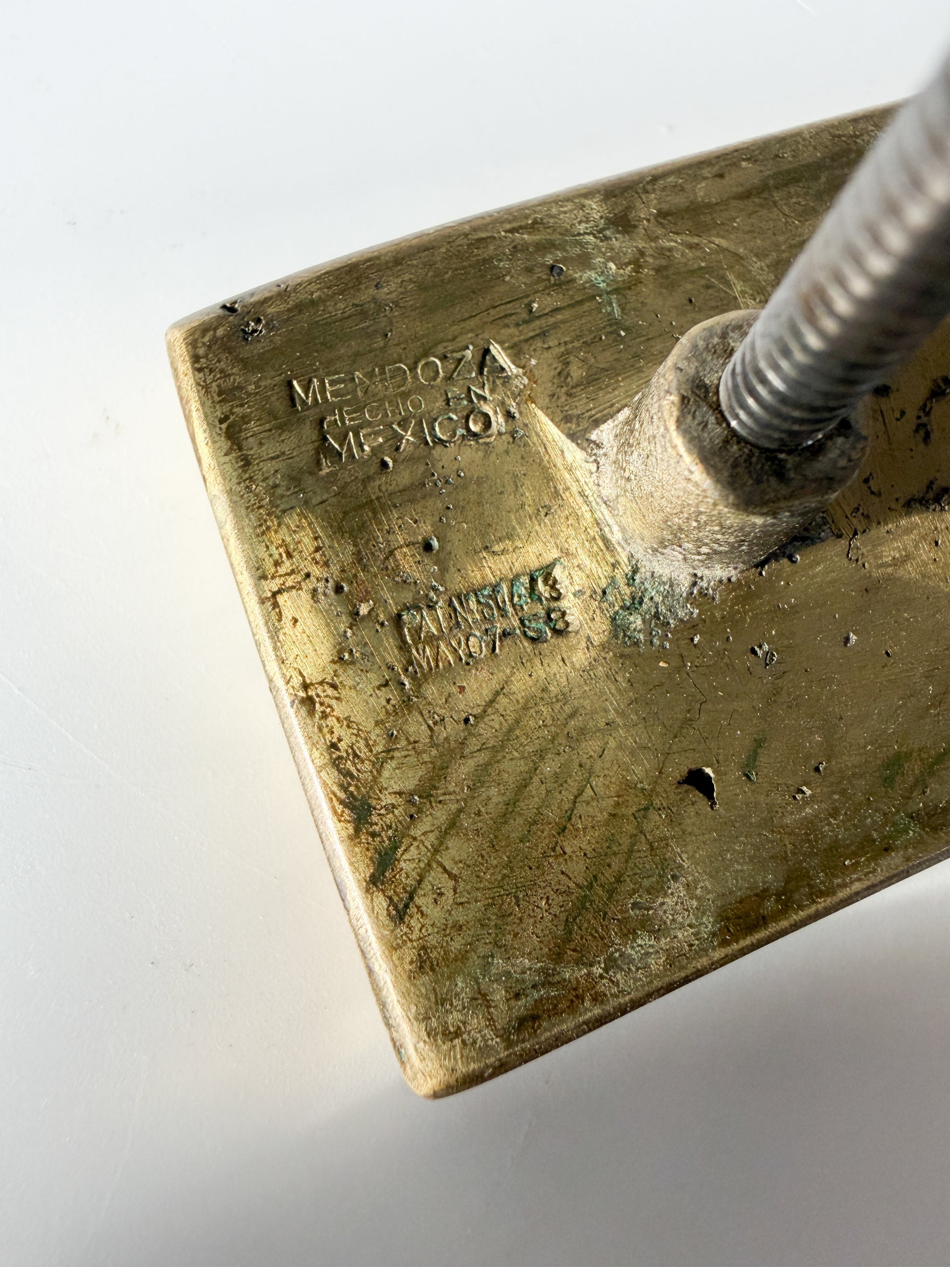 Set of Four Vintage MCM Pepe Mendoza Solid Brass and Ceramic Inlay Drawer Pulls