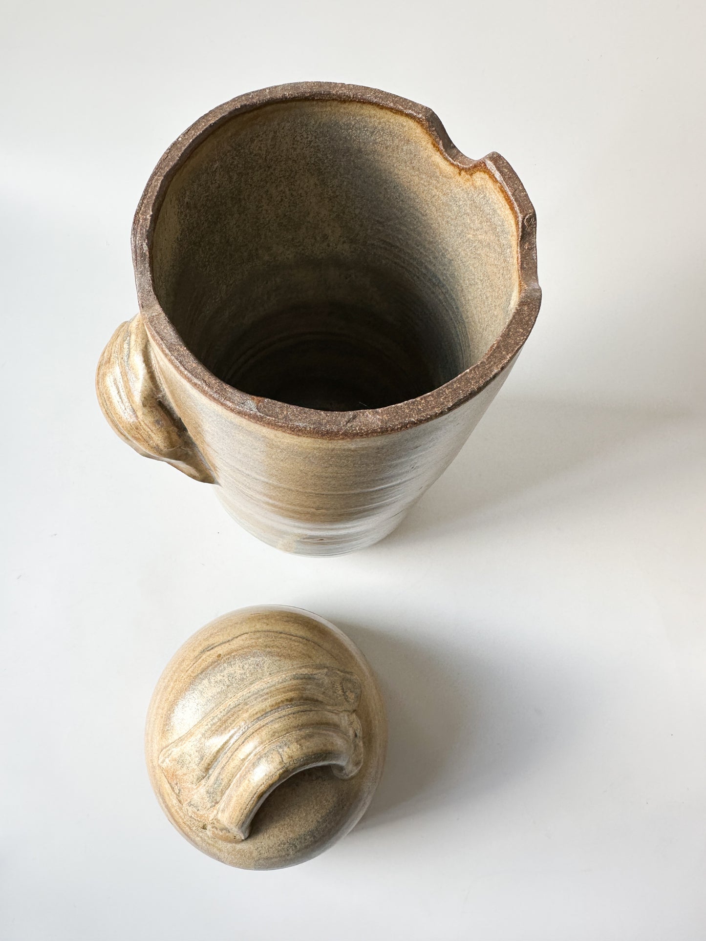Vintage Set of Two Tall Handmade Stoneware Containers - Signed