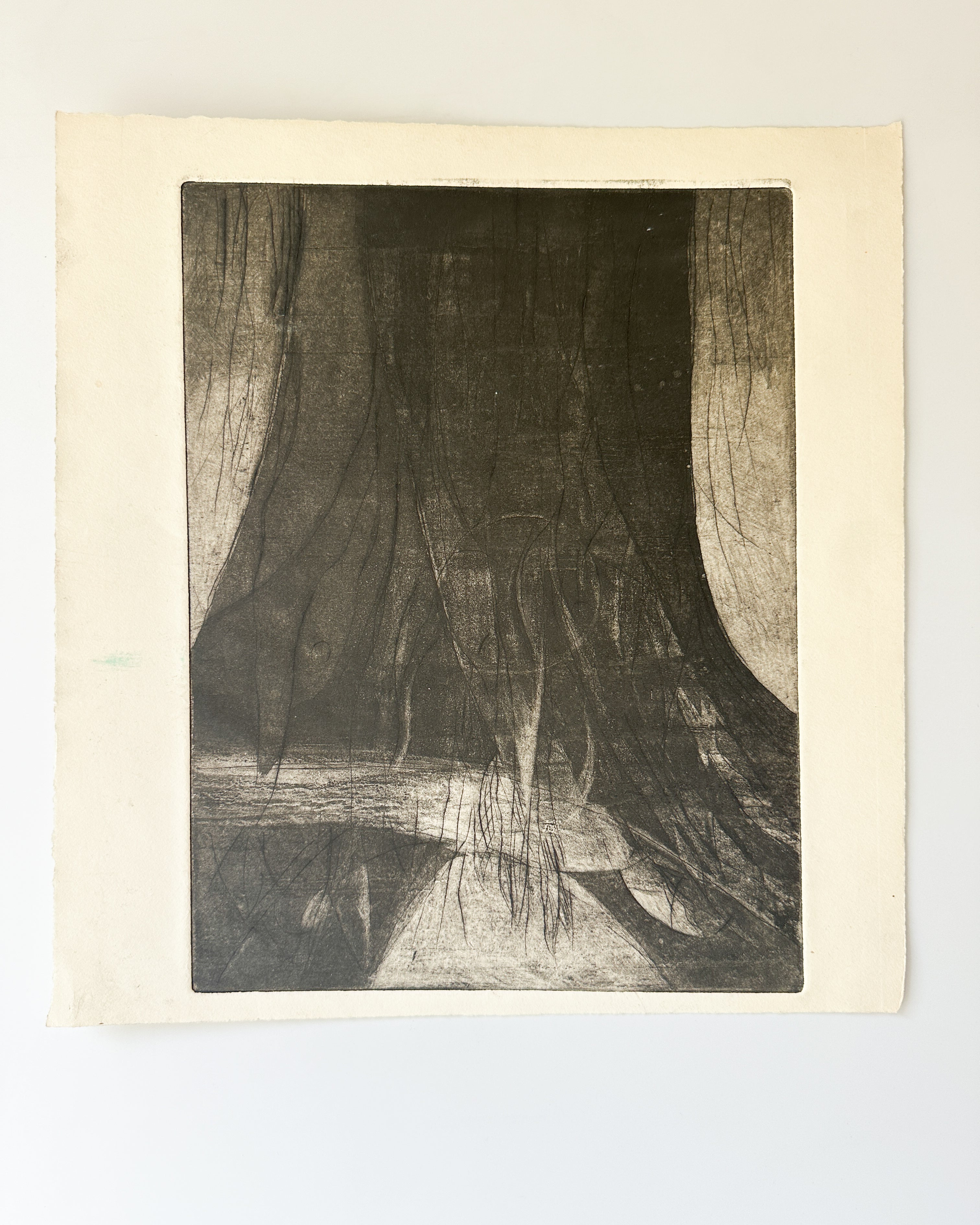 Fish Swimming Under Tree Roots - Aquatint Etching by Unknown Artist (12.25“W x 13”H)