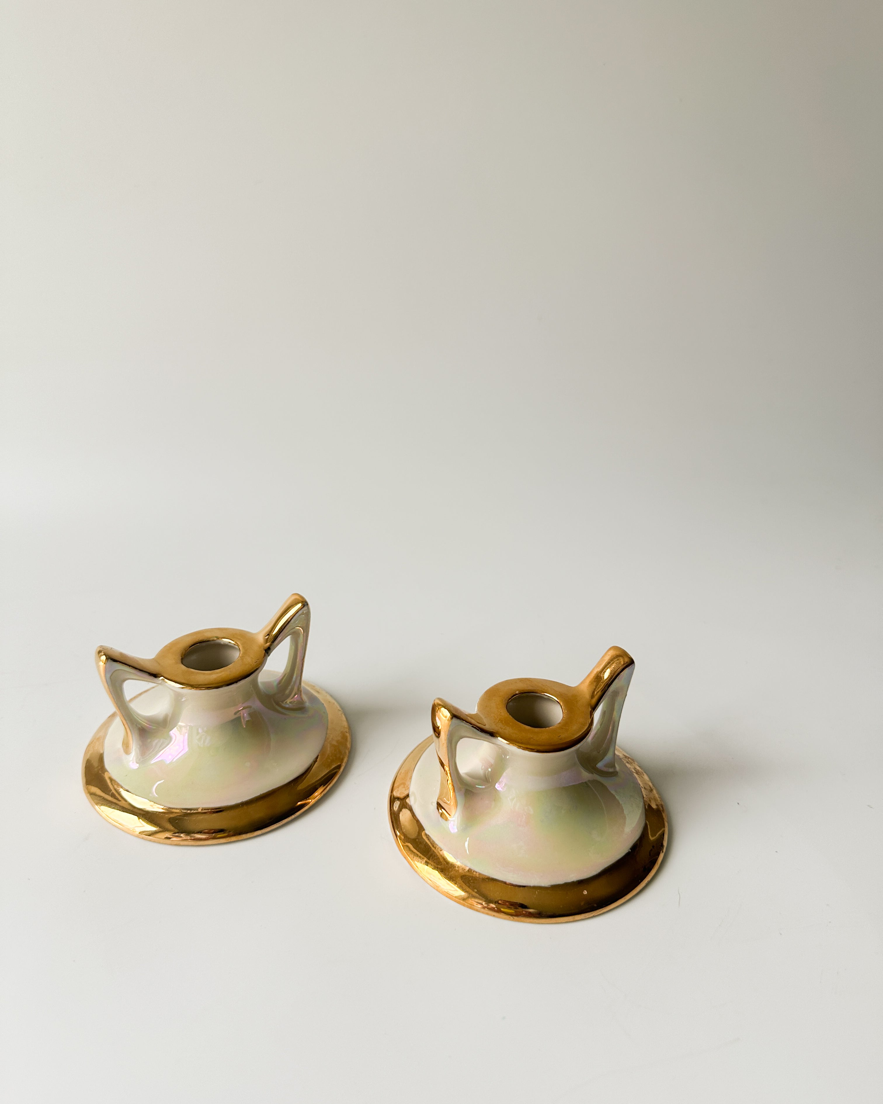 Vintage Pair of Lustreware Candle Holders