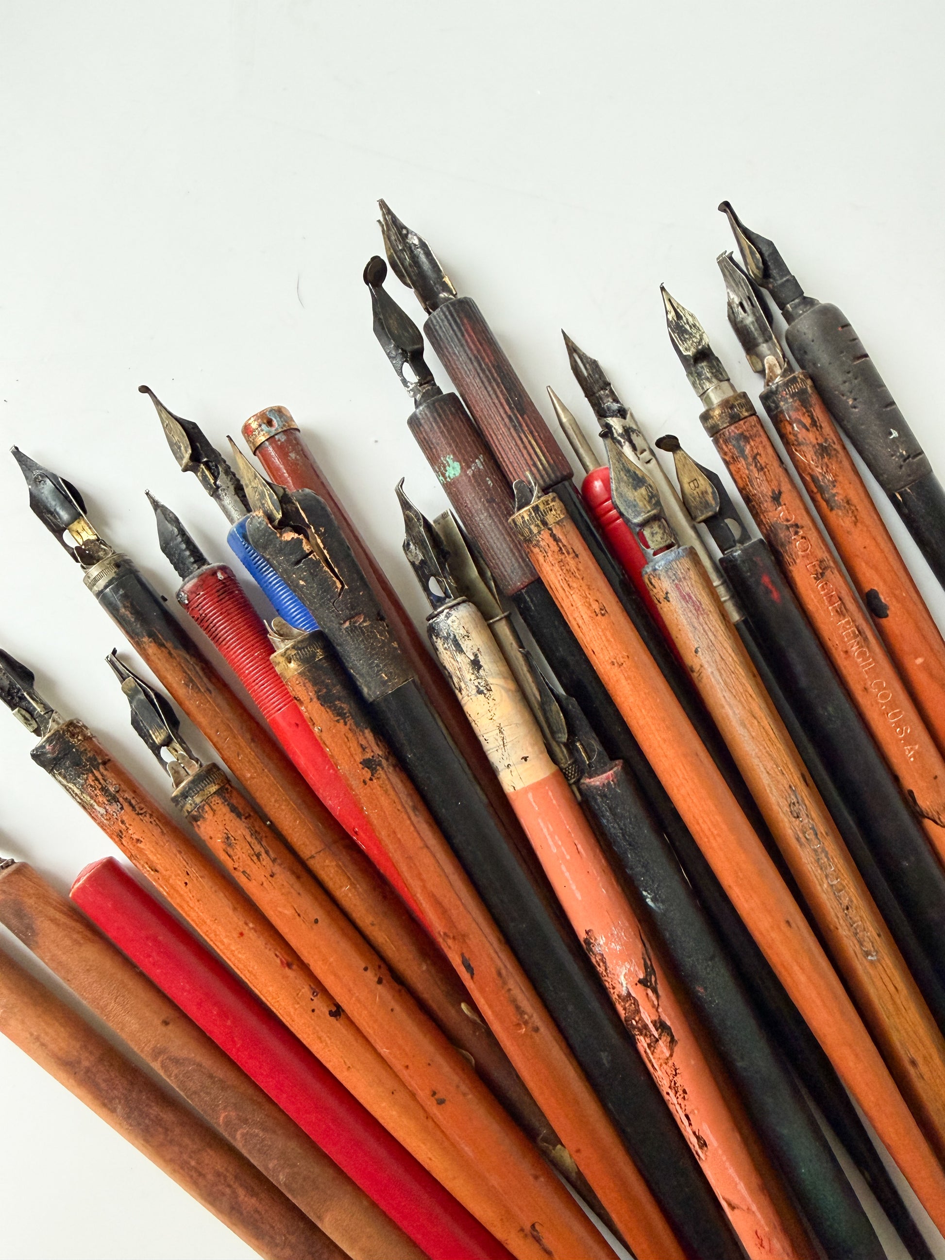 Artist's Vintage Ink Pens in Pottery Pitcher
