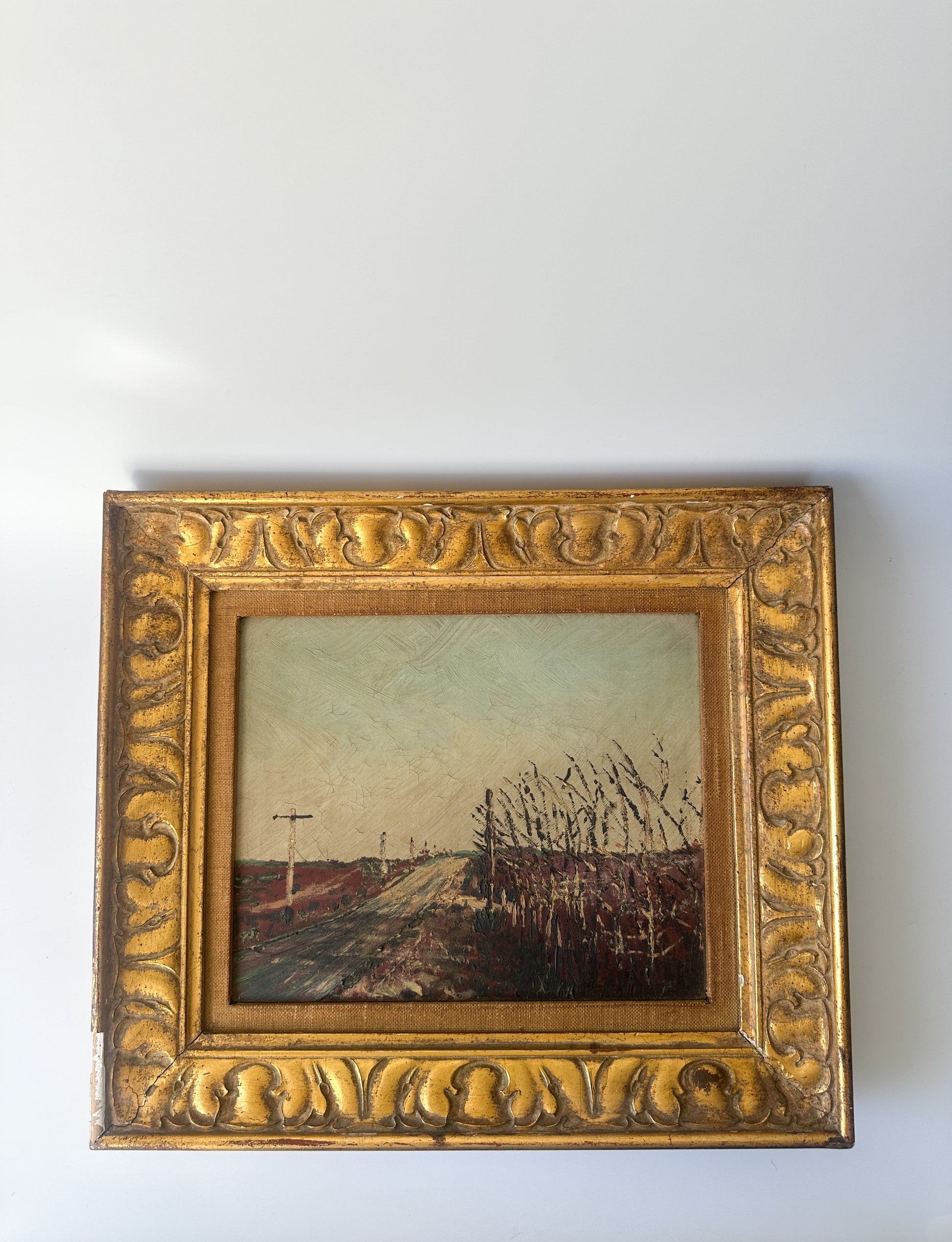 Road Alongside Field of Corn Landscape Oil Painting
