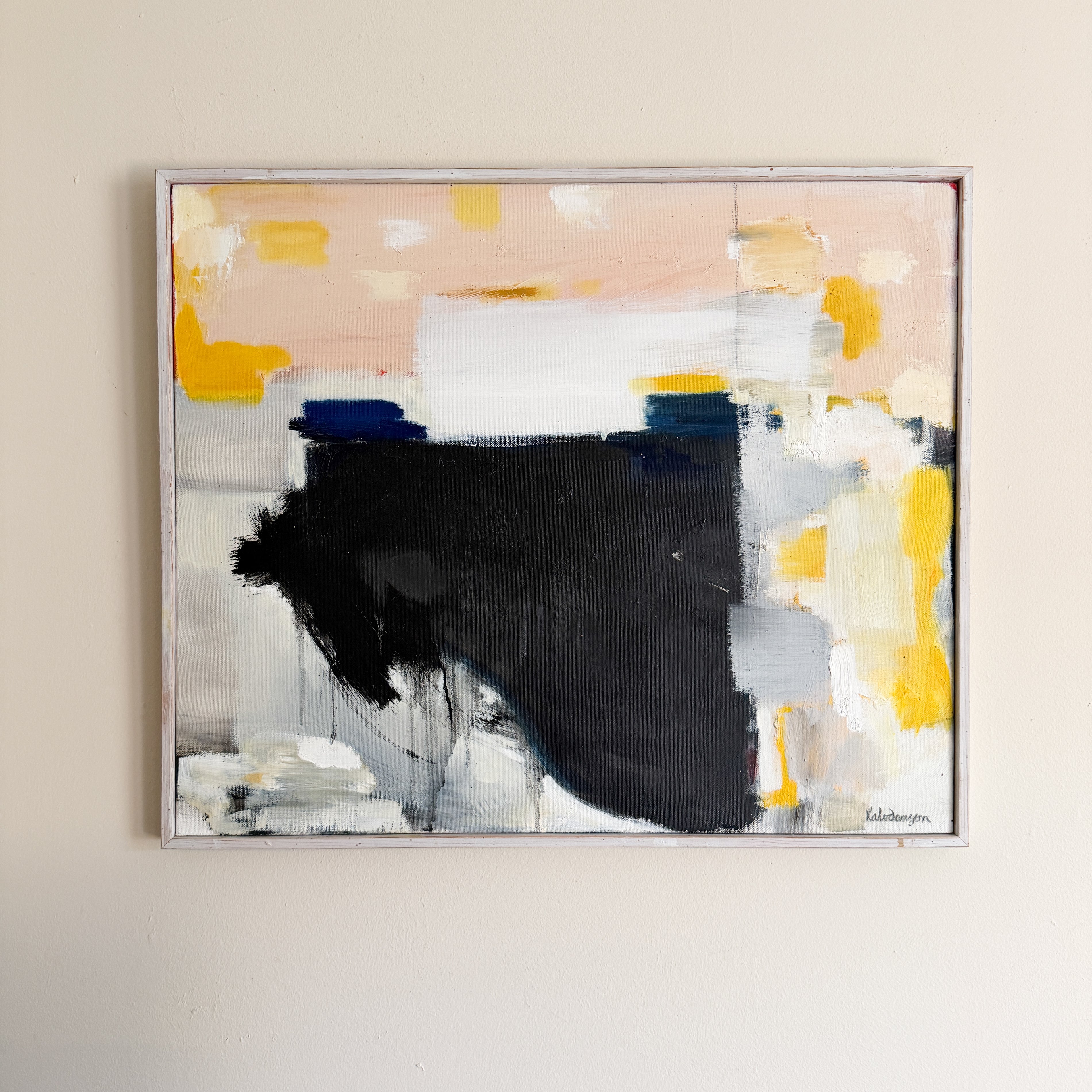 LARS HALVDANSON - Abstract Yellow and Black Oil Painting on Canvas