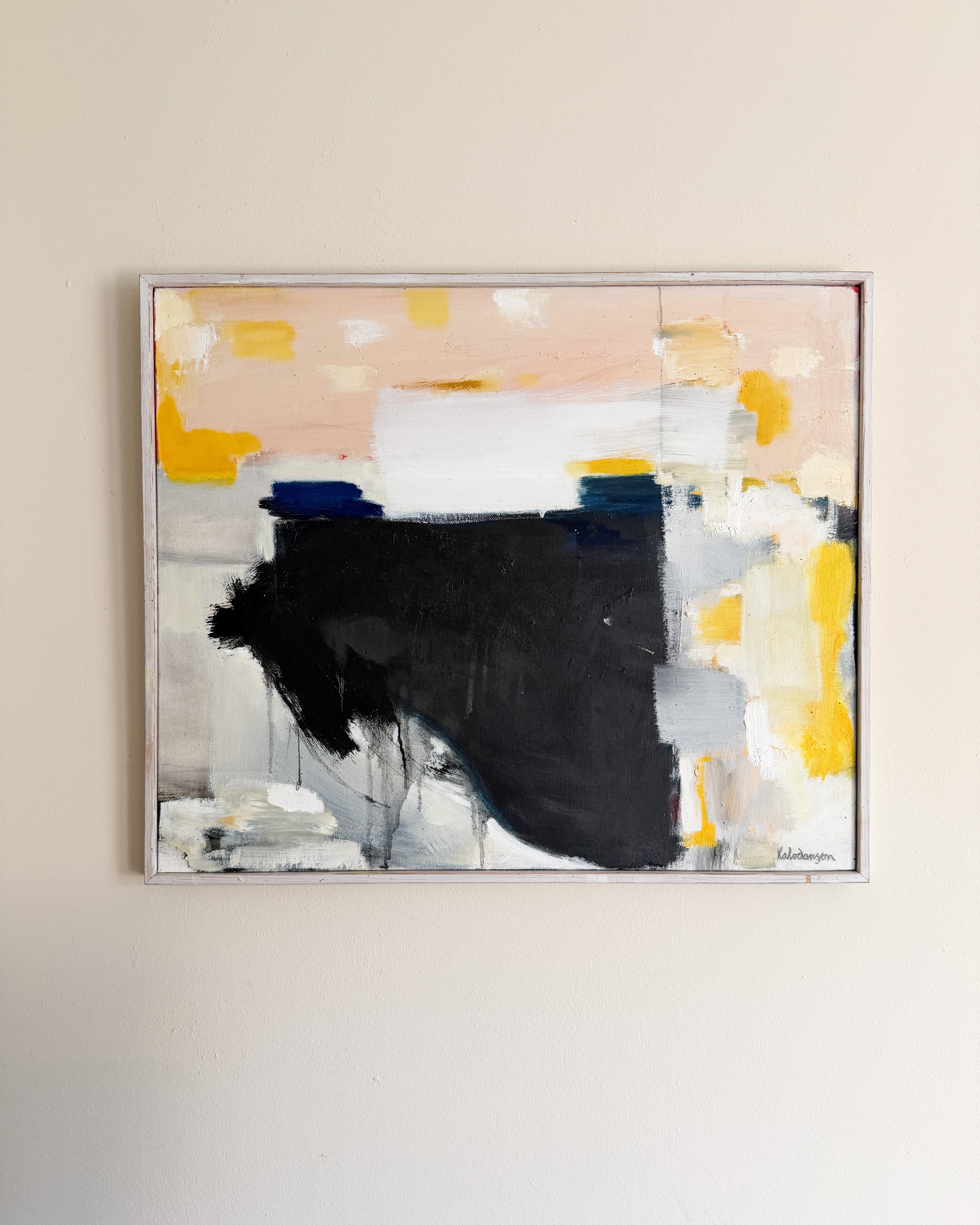 LARS HALVDANSON - Abstract Yellow and Black Oil Painting on Canvas
