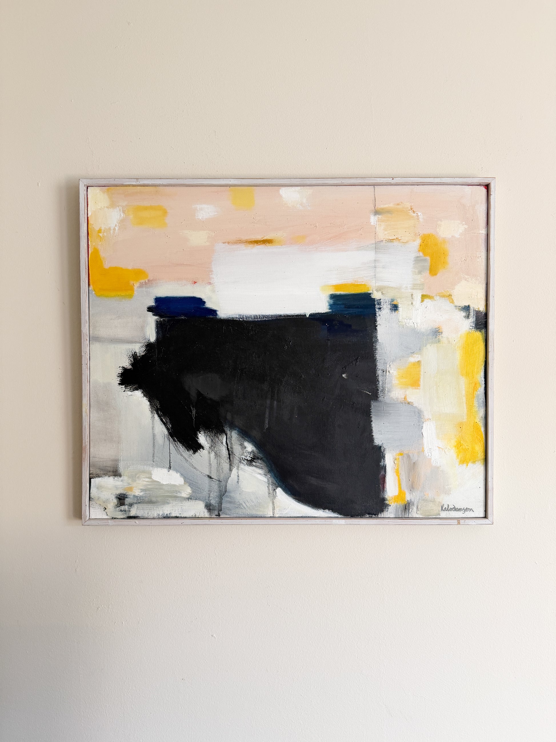 LARS HALVDANSON - Abstract Yellow and Black Oil Painting on Canvas