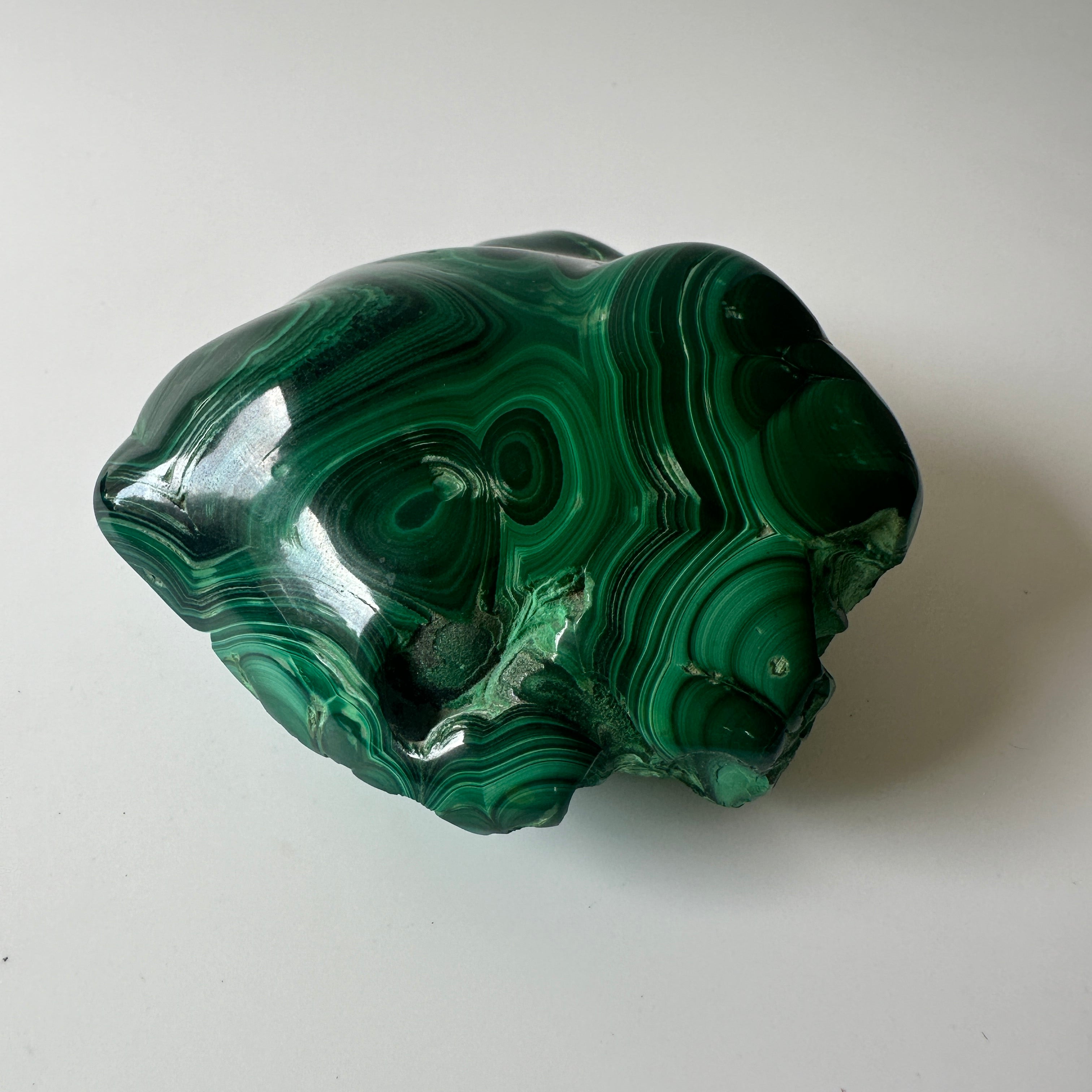 Polished Genuine Malachite Specimen Decorative Object (4"L x 3.5"W x 1.75"H)