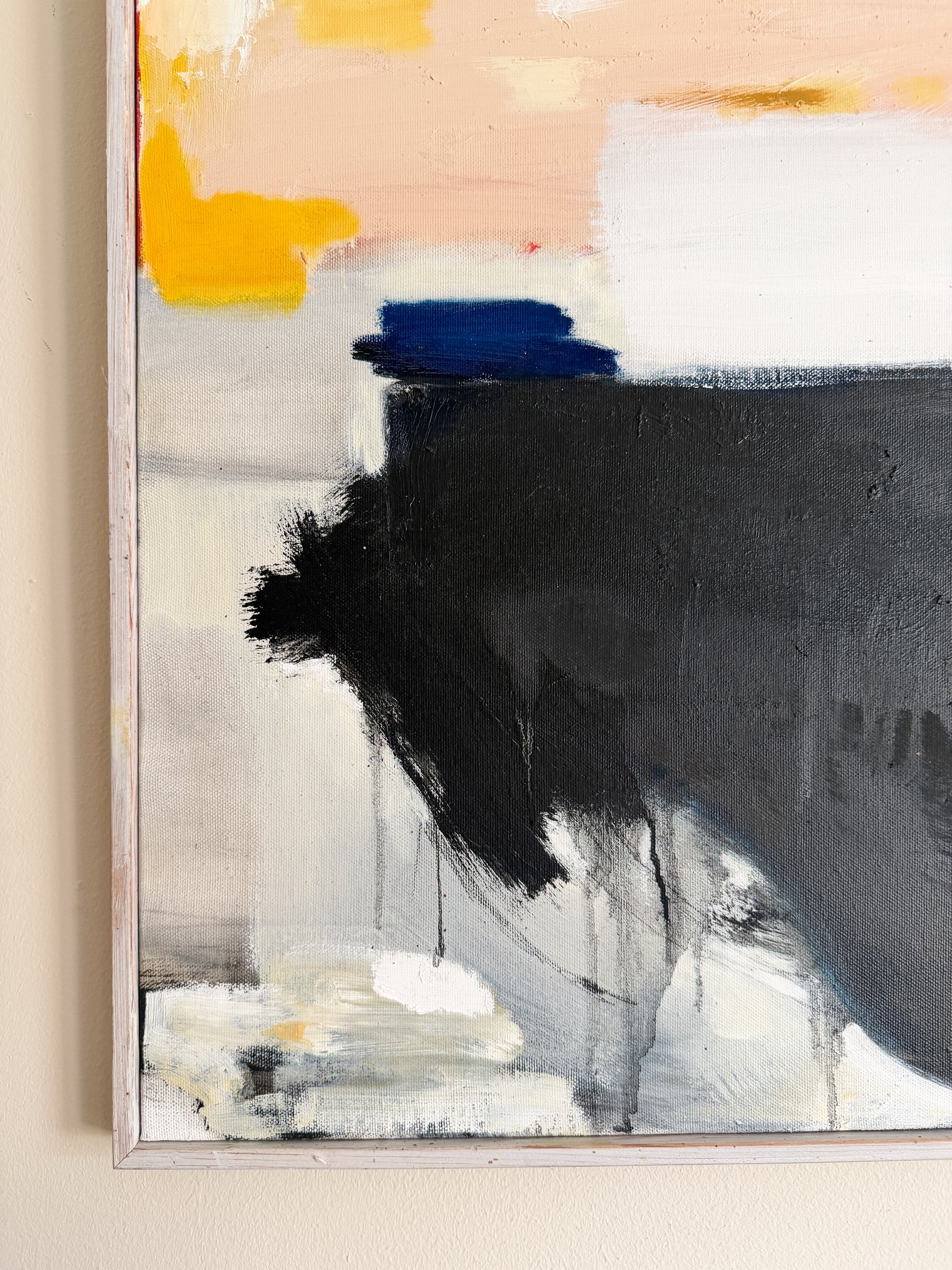 LARS HALVDANSON - Abstract Yellow and Black Oil Painting on Canvas