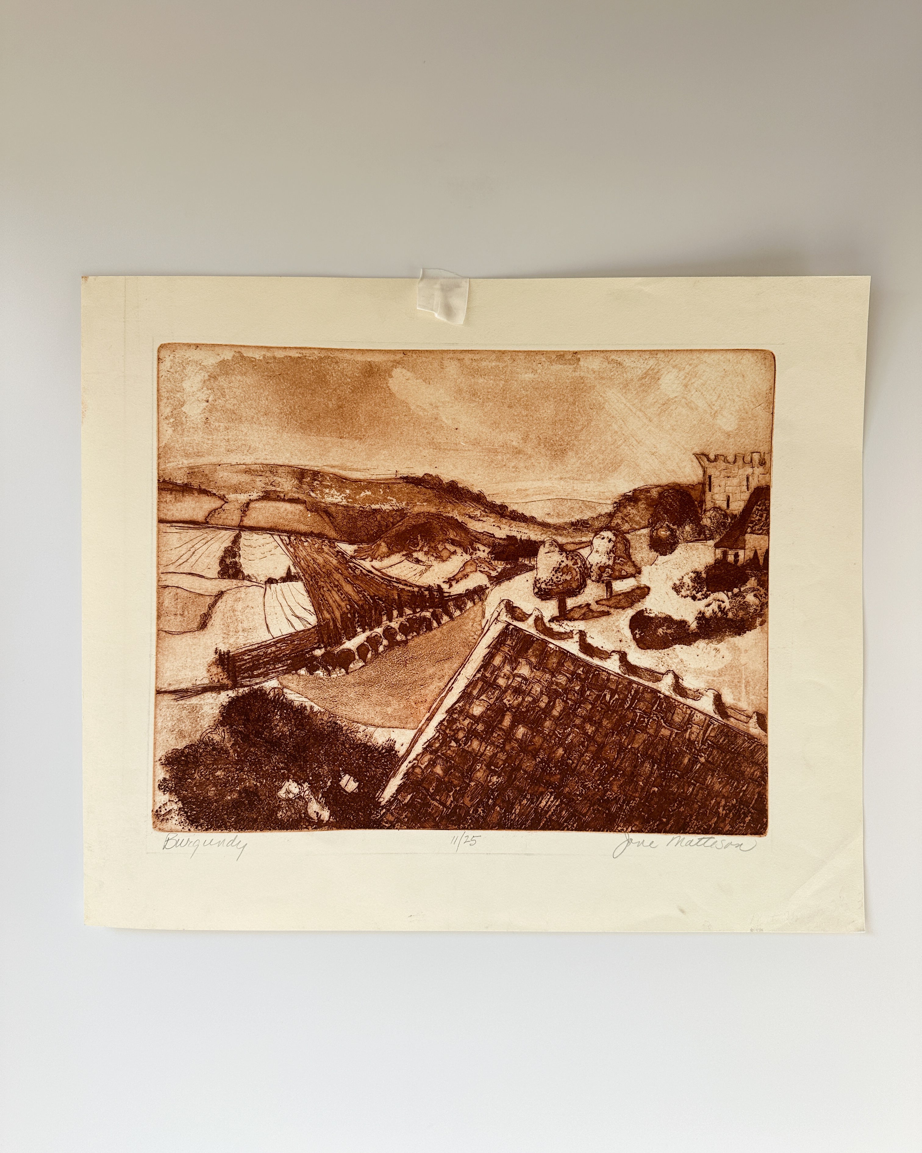"BURGUNDY" France Aquatint Etching by Late Artist Jane Matteson