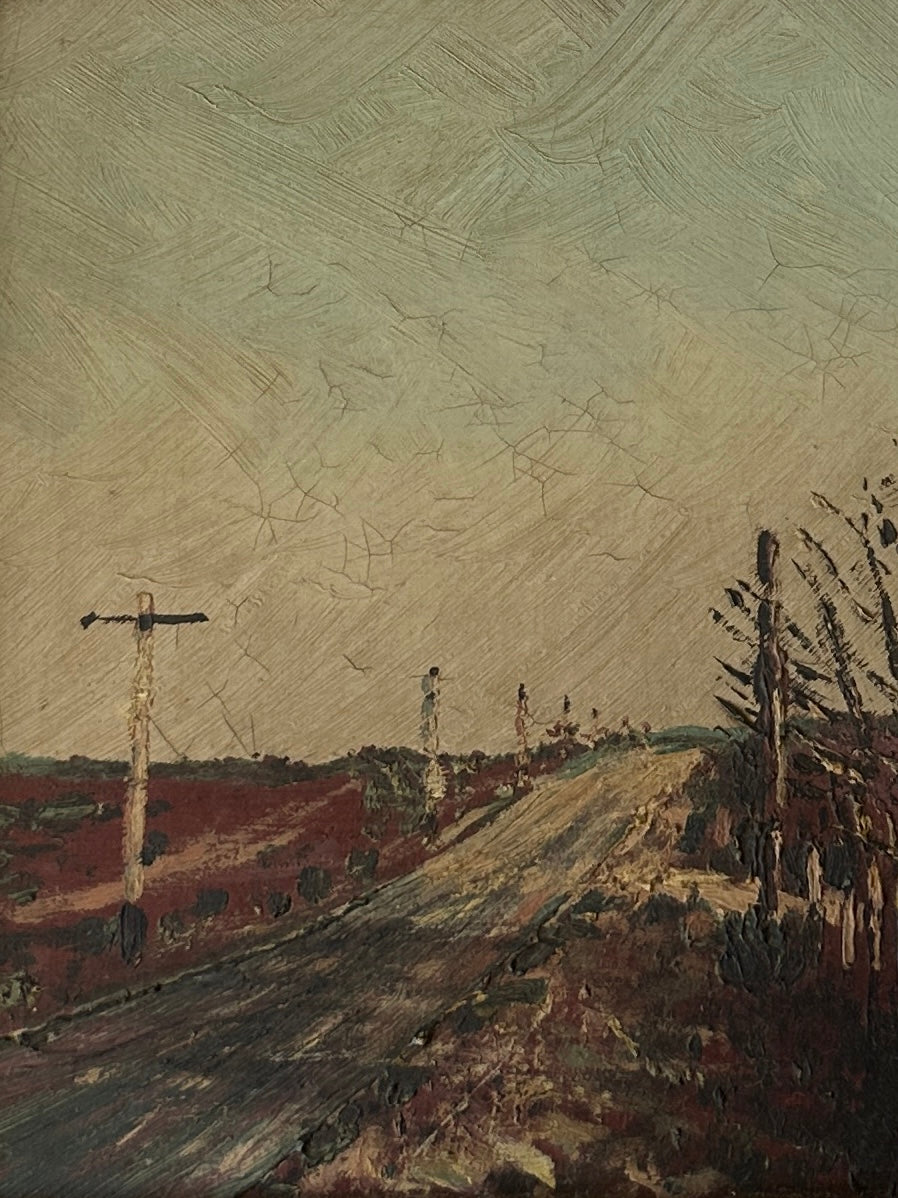 Road Alongside Field of Corn Landscape Oil Painting