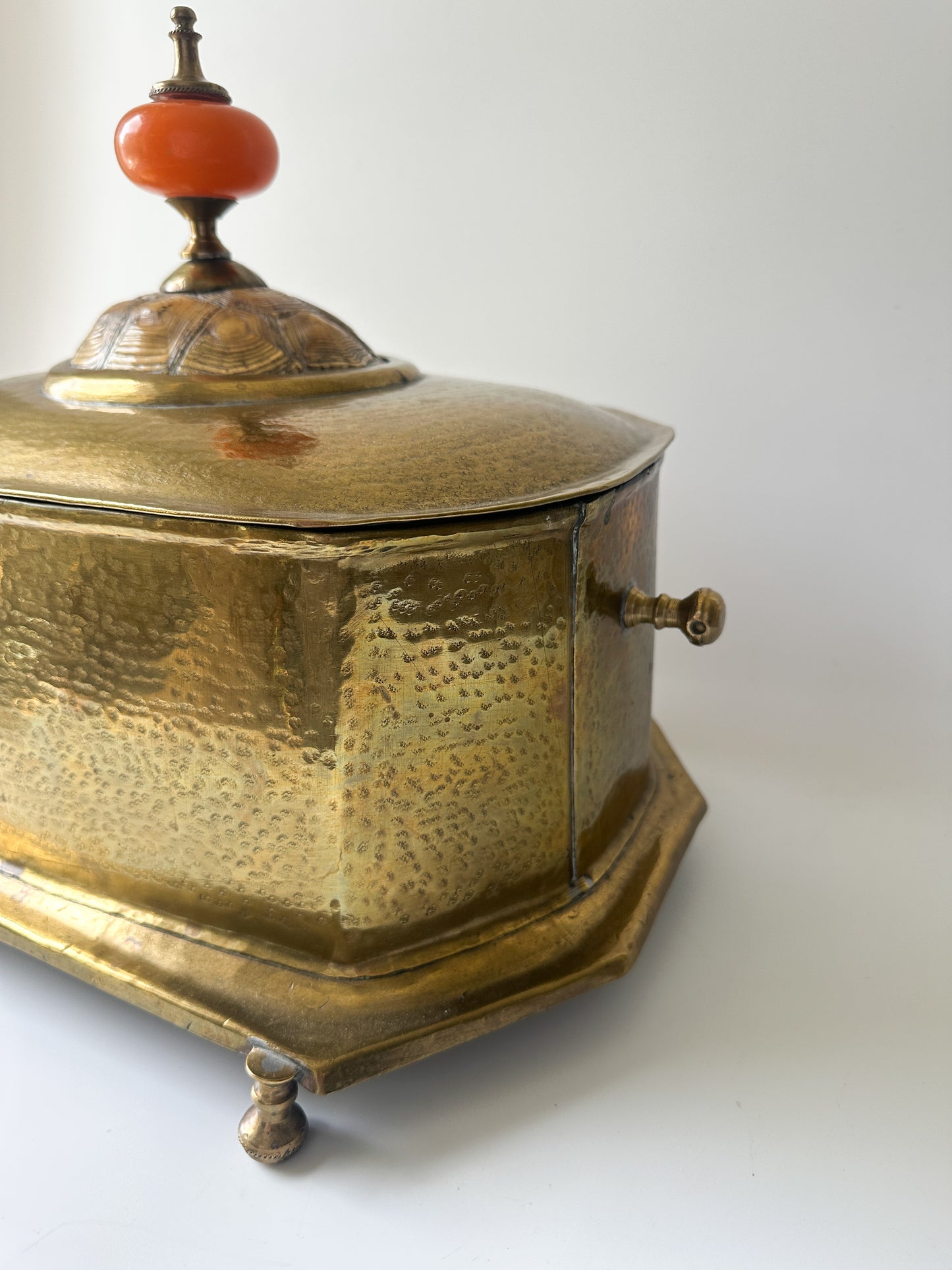Vintage Hammered Brass Tea Caddy Box