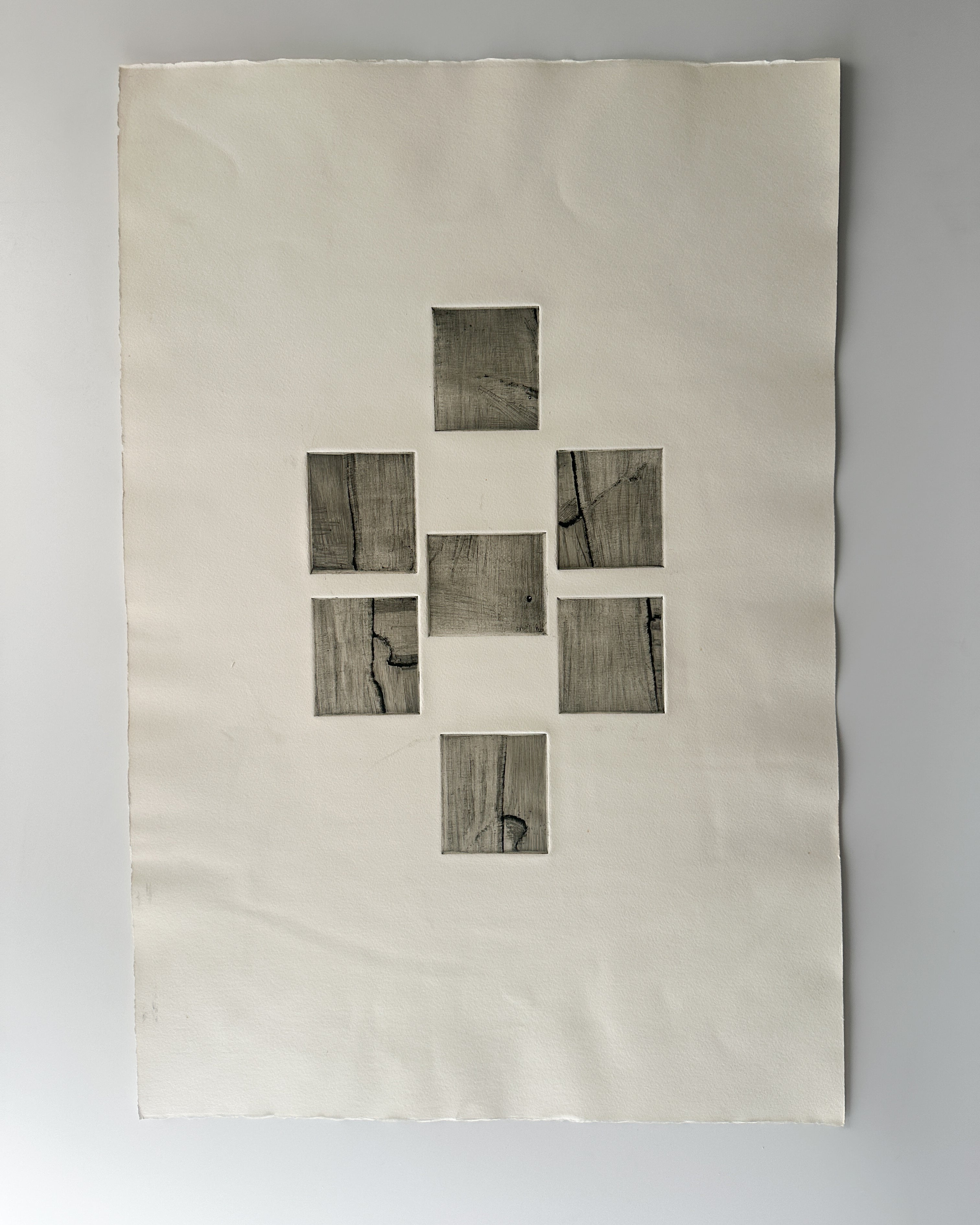 Abstract Black and White Squares I - Intaglio by the late Velda Warner (15"W x 22“H)