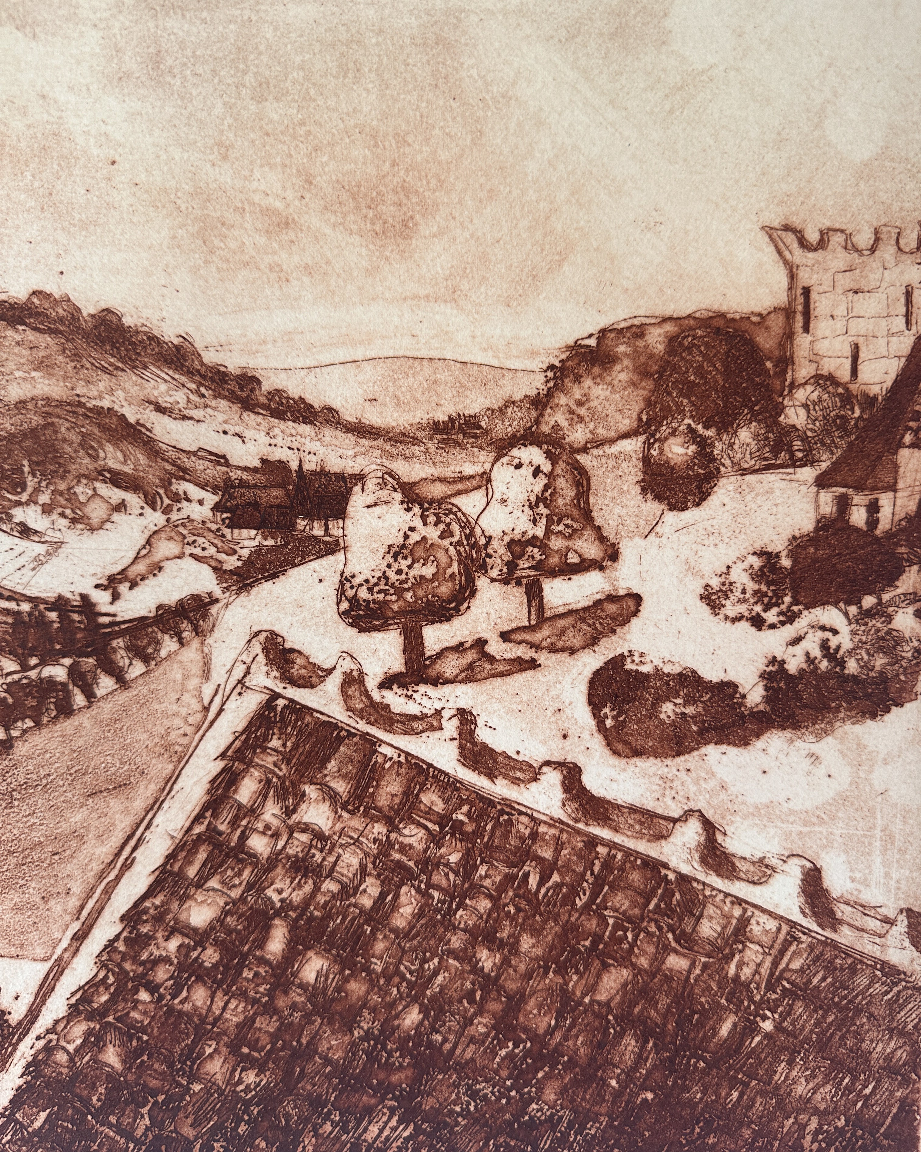 "BURGUNDY" France Aquatint Etching by Late Artist Jane Matteson