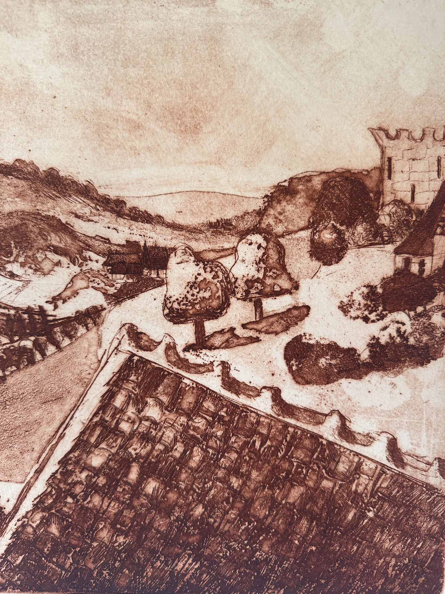 "BURGUNDY" France Aquatint Etching by Late Artist Jane Matteson