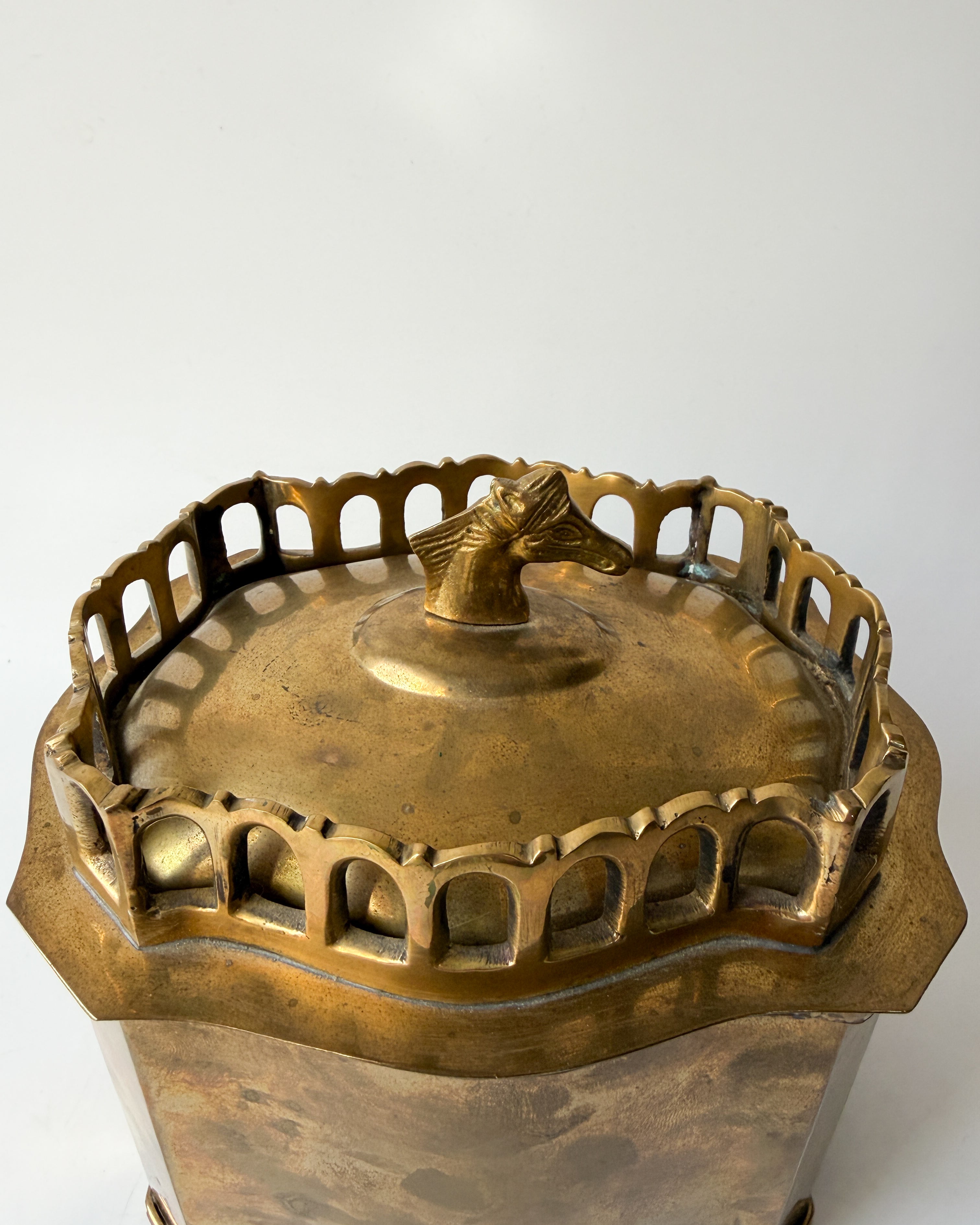 Vintage Brass Horse Biscuit Tin