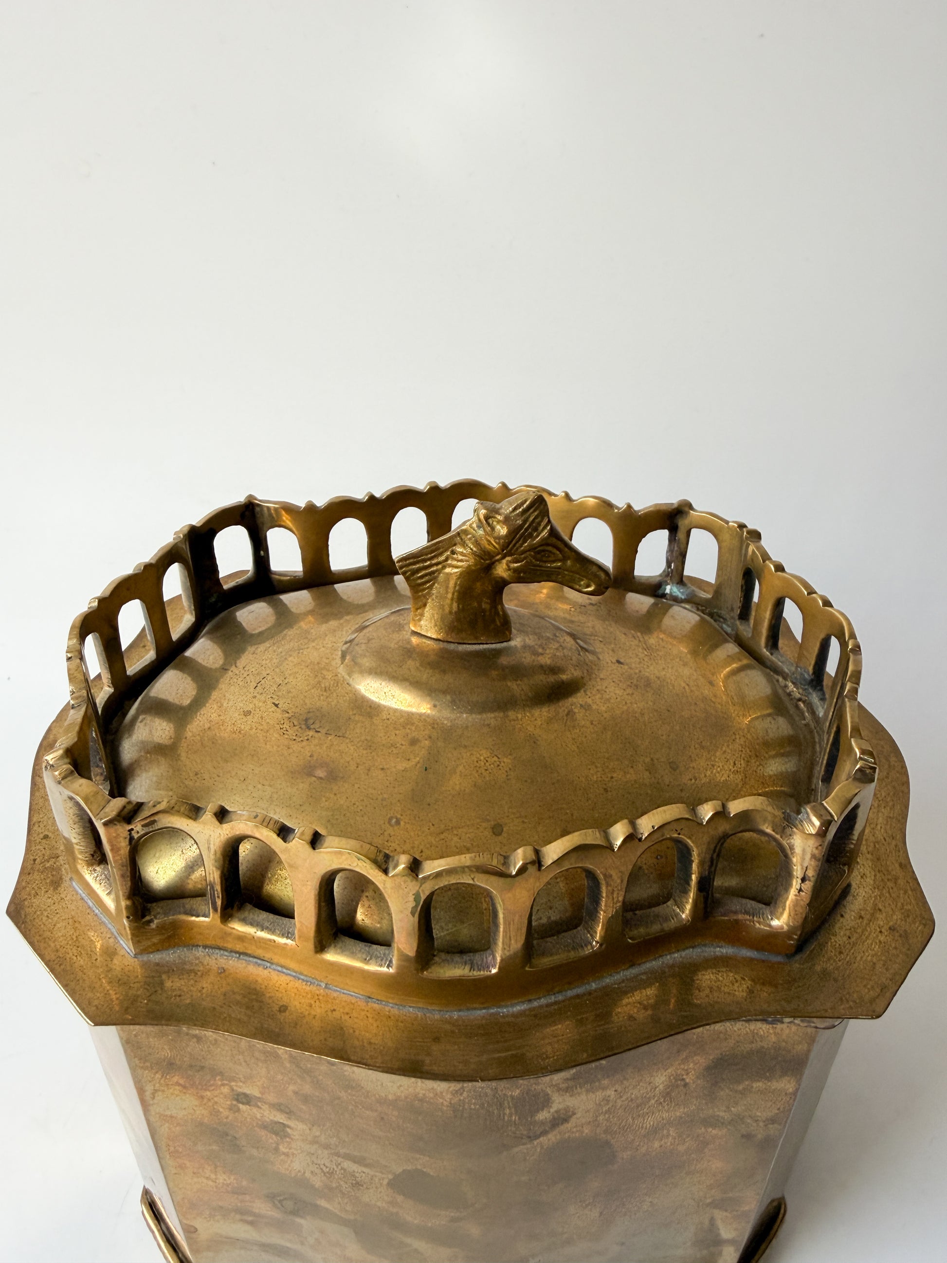 Vintage Brass Horse Biscuit Tin