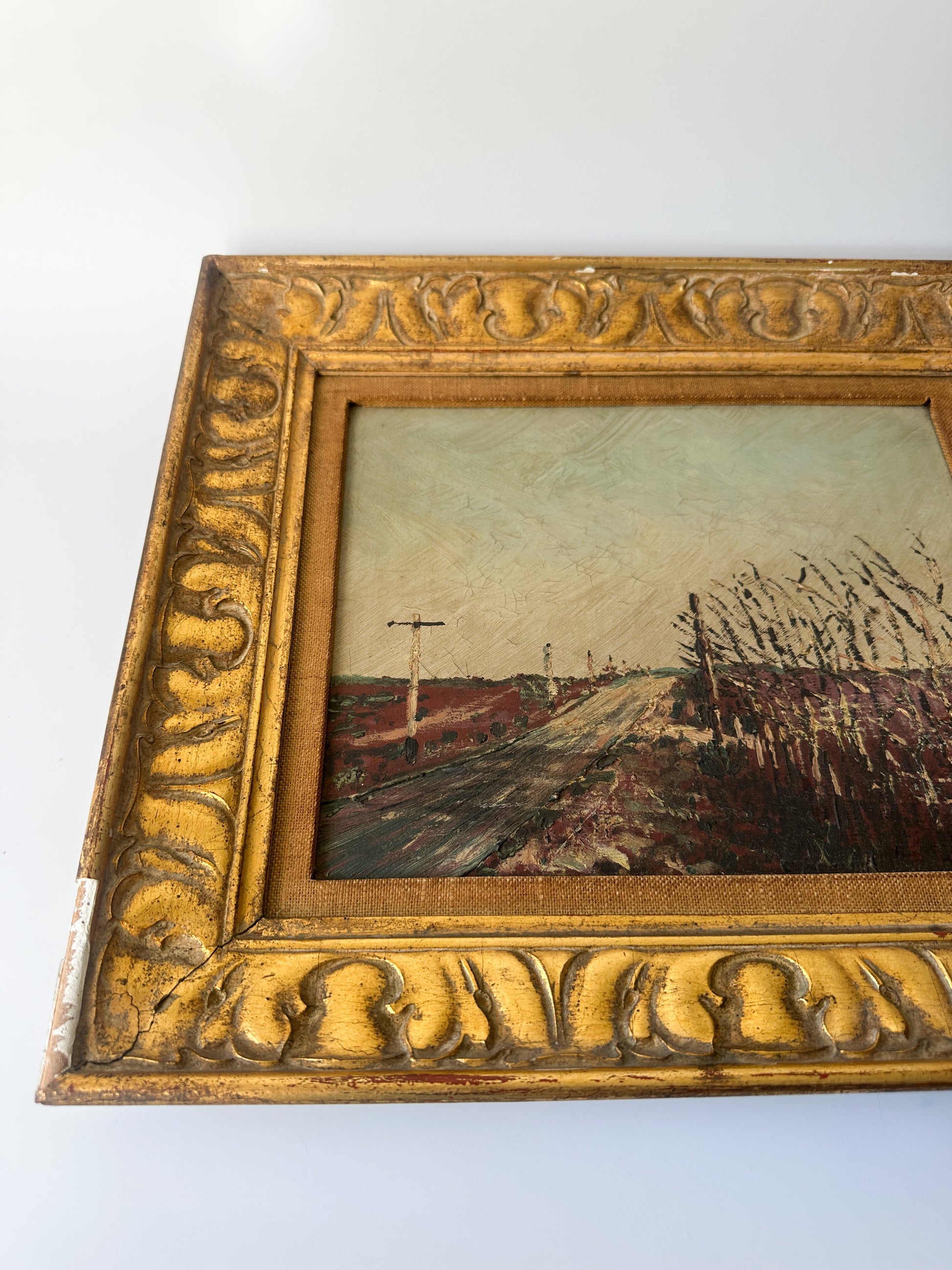 Road Alongside Field of Corn Landscape Oil Painting