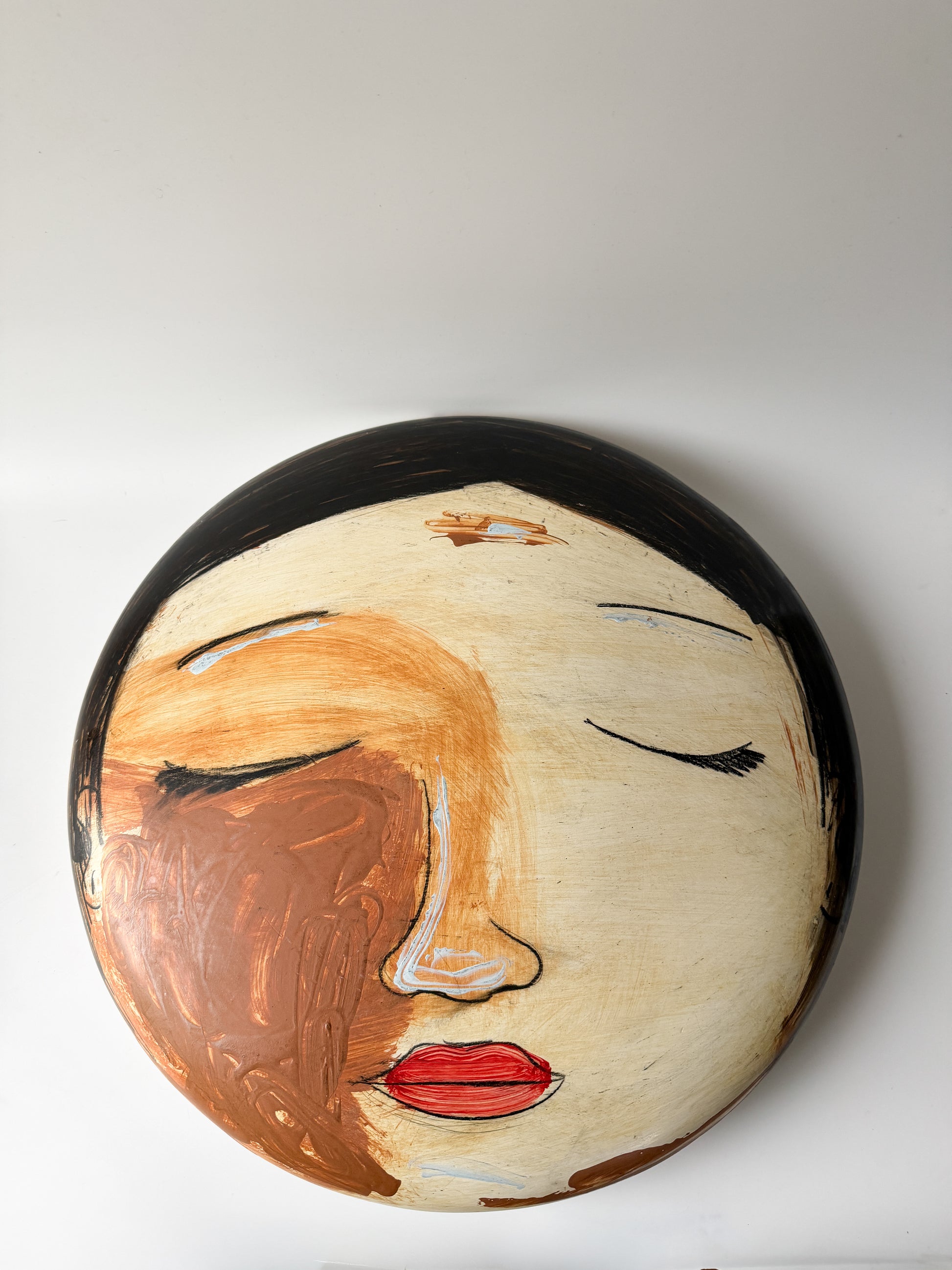 16" Hand-painted Ceramic Face Sculpture in Style of Artist Yuri Zatarain