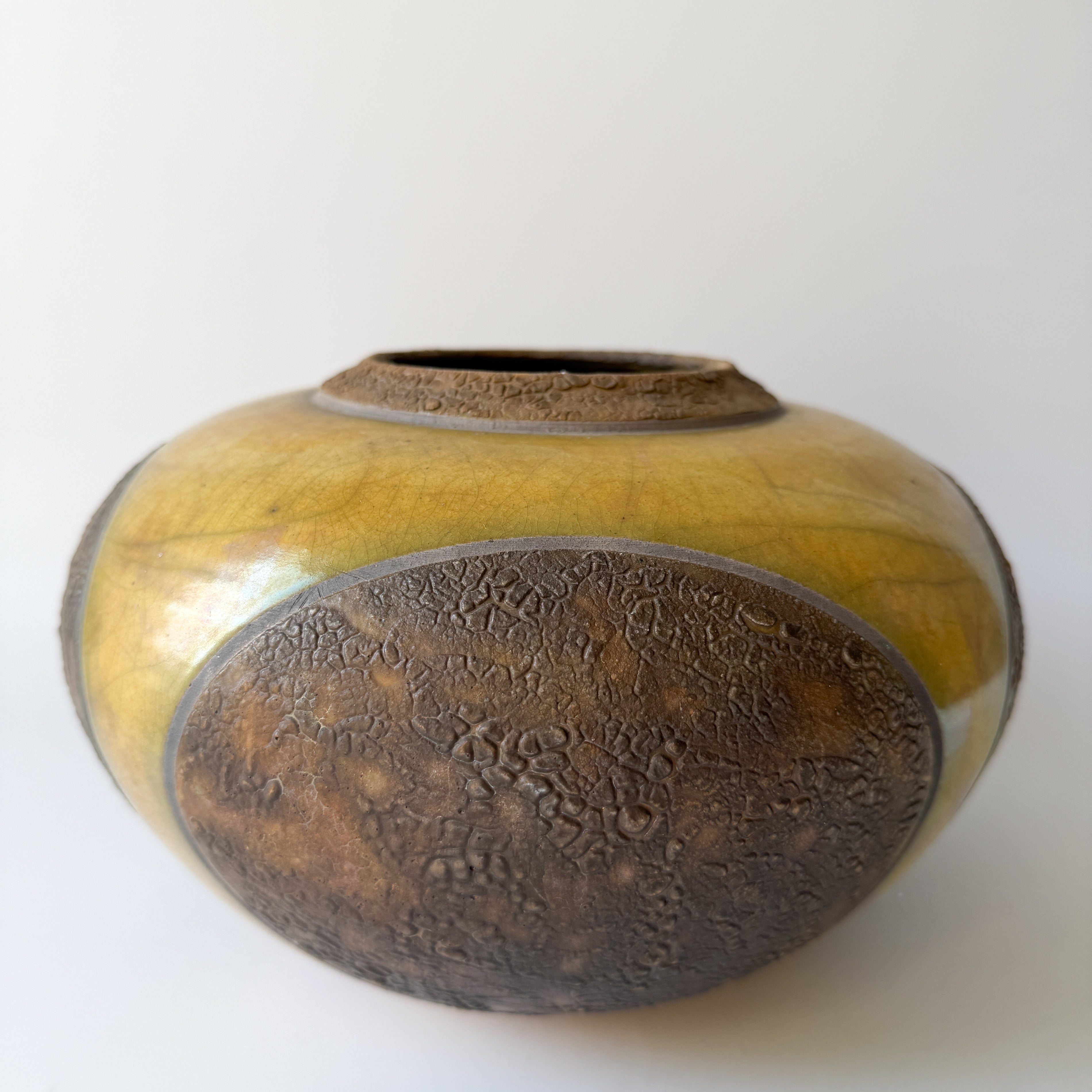 Raku Pottery Vase with Yellow Glaze by John Charnetski