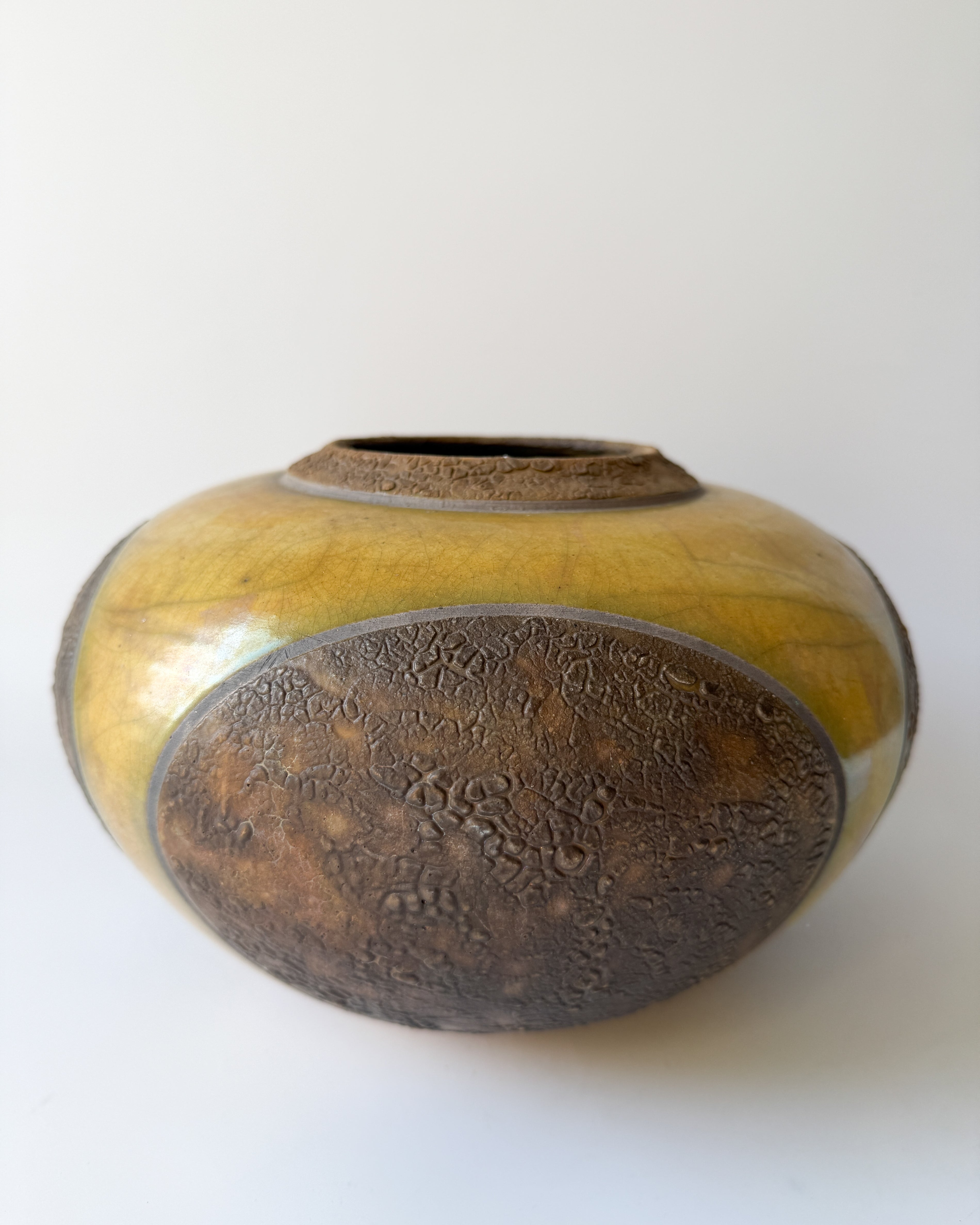 Raku Pottery Vase with Yellow Glaze by John Charnetski