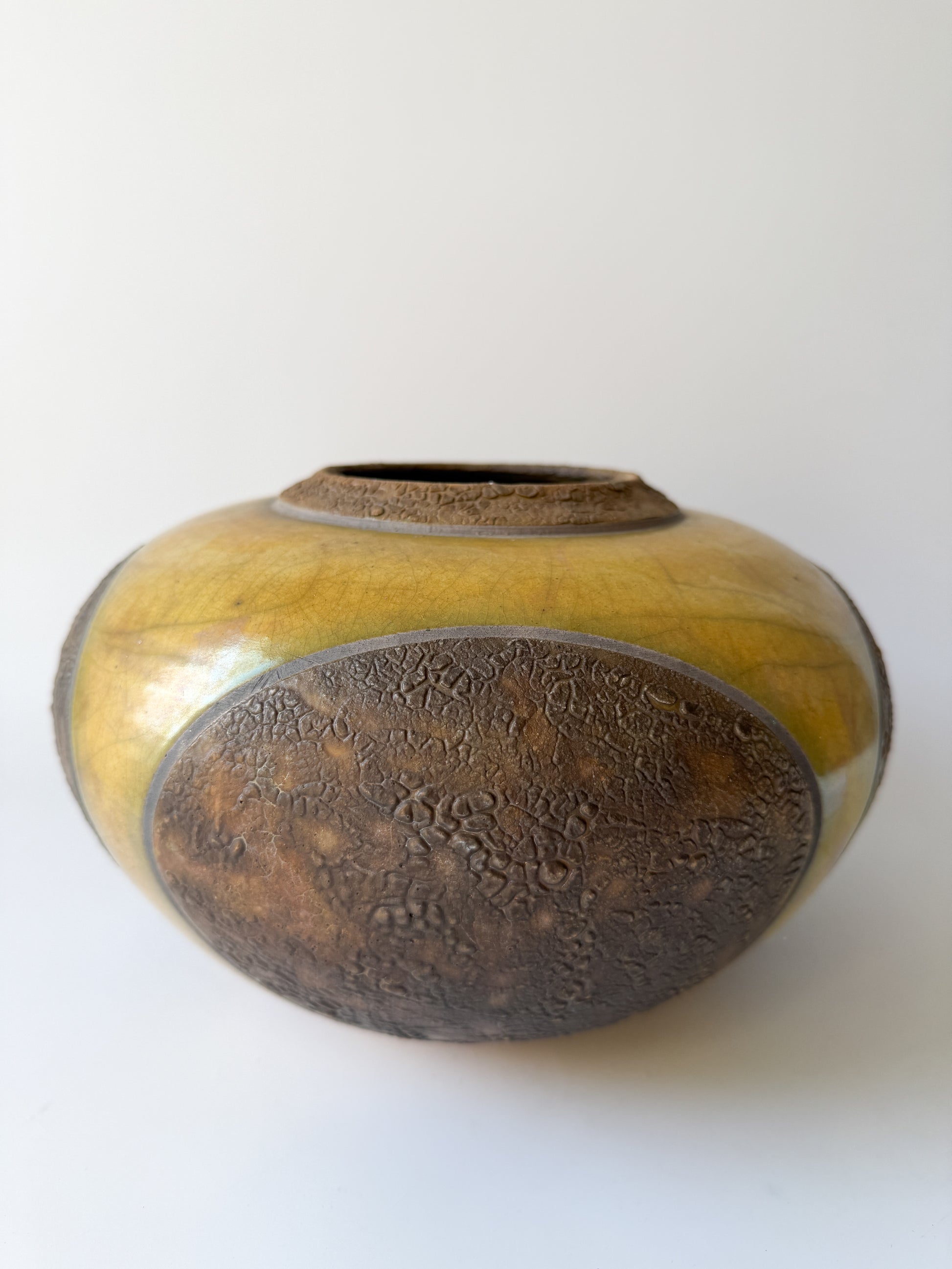 Raku Pottery Vase with Yellow Glaze by John Charnetski