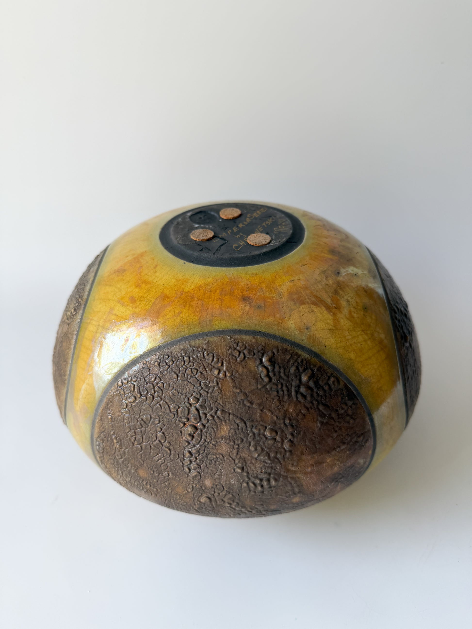 Raku Pottery Vase with Yellow Glaze by John Charnetski