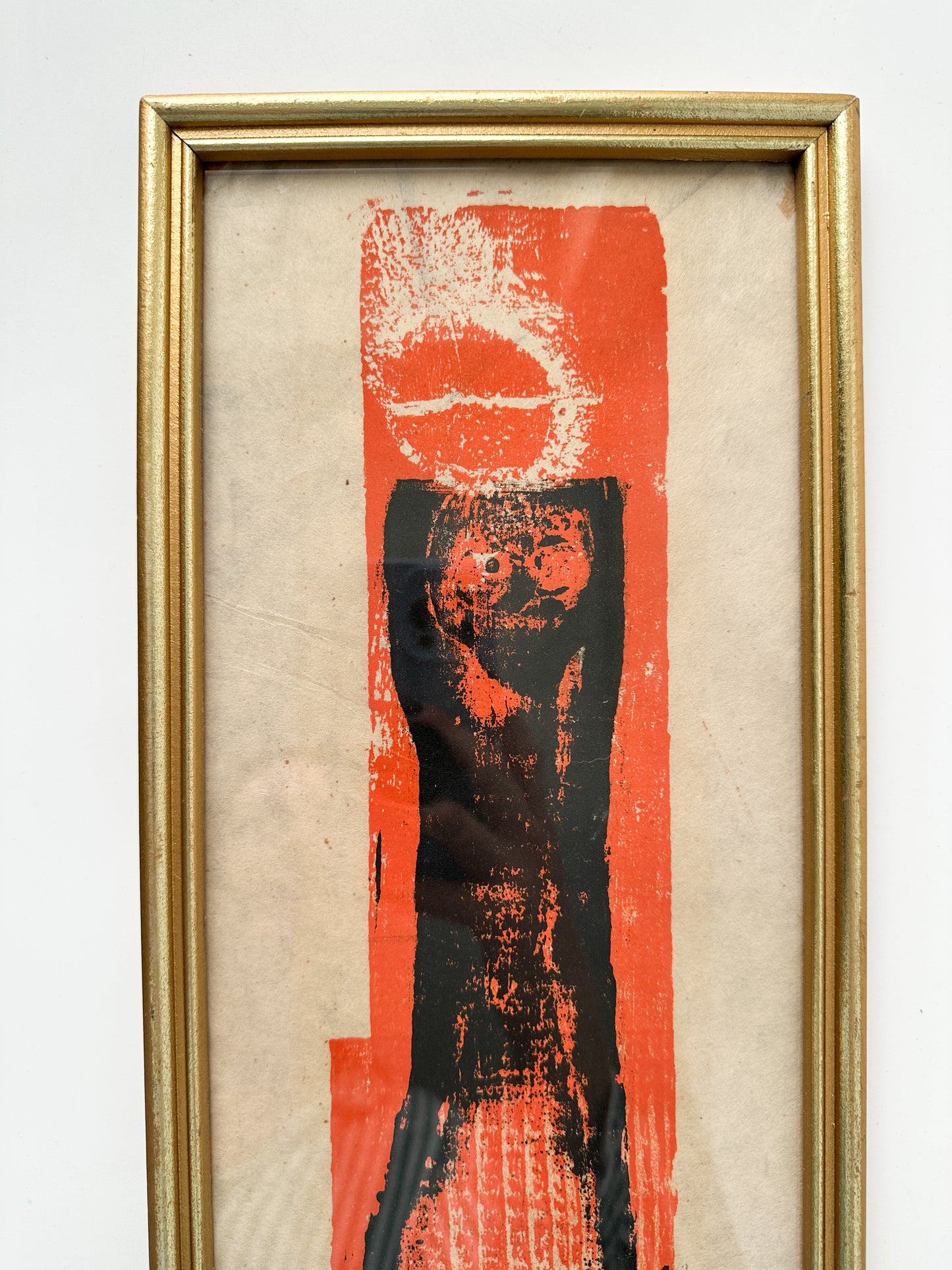 Orange and Black Framed Vintage Linocut by Elizabeth Eddy