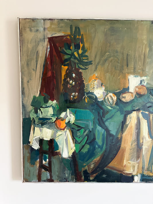 Large Vintage Fruit Still Life Oil Painting on Canvas, Signed Anderson ‘61