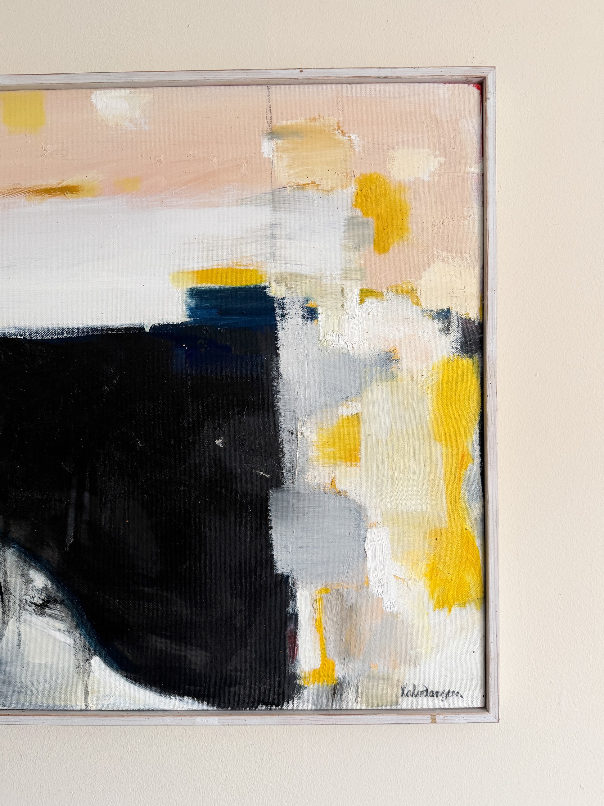 LARS HALVDANSON - Abstract Yellow and Black Oil Painting on Canvas