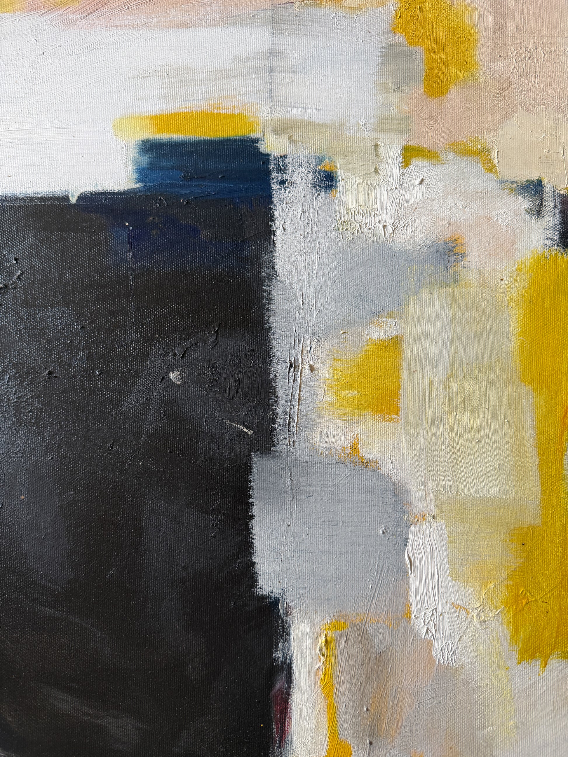 LARS HALVDANSON - Abstract Yellow and Black Oil Painting on Canvas