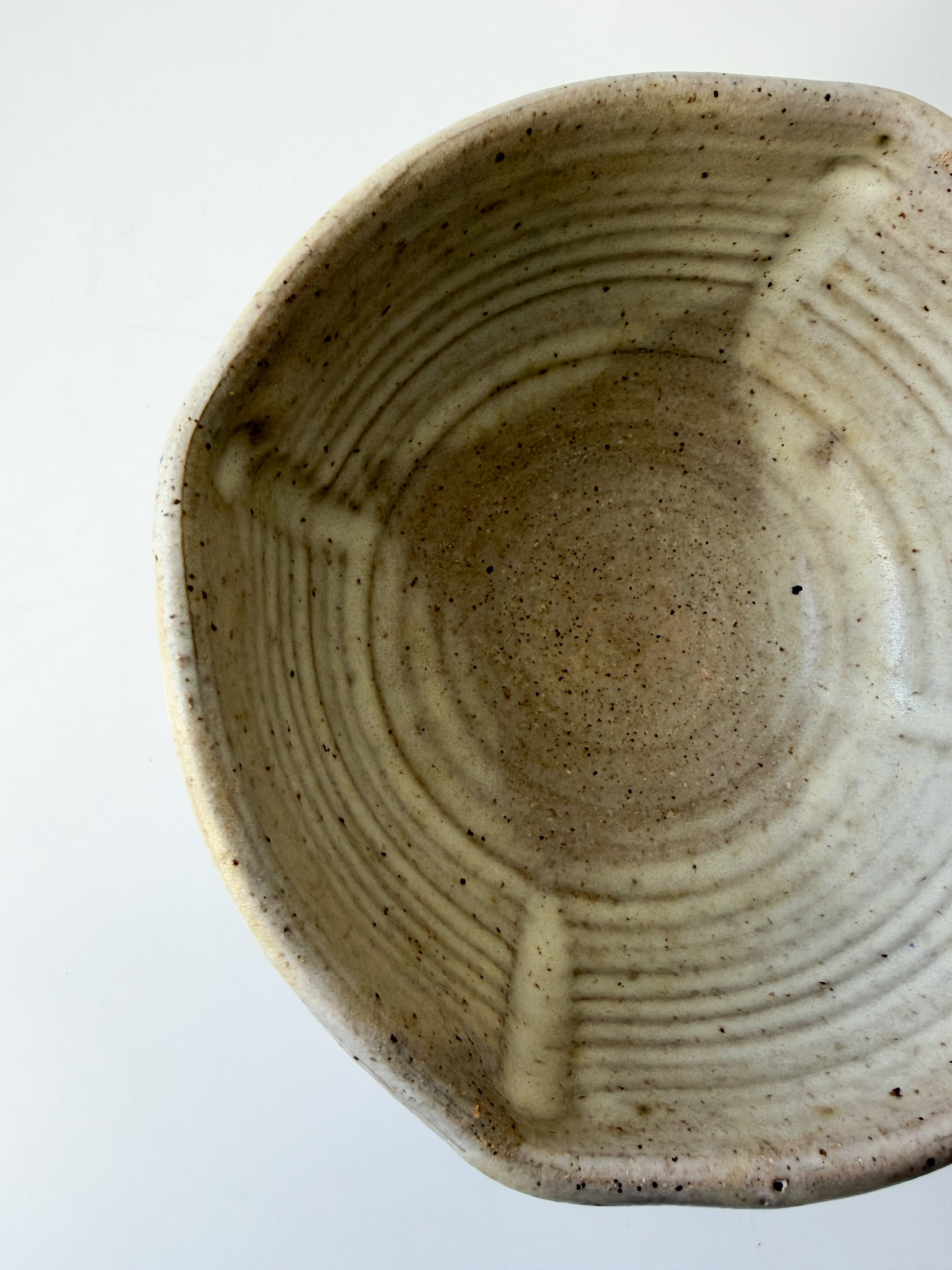 Handmade Pottery Bowl with Blue and Brown Abstract Design