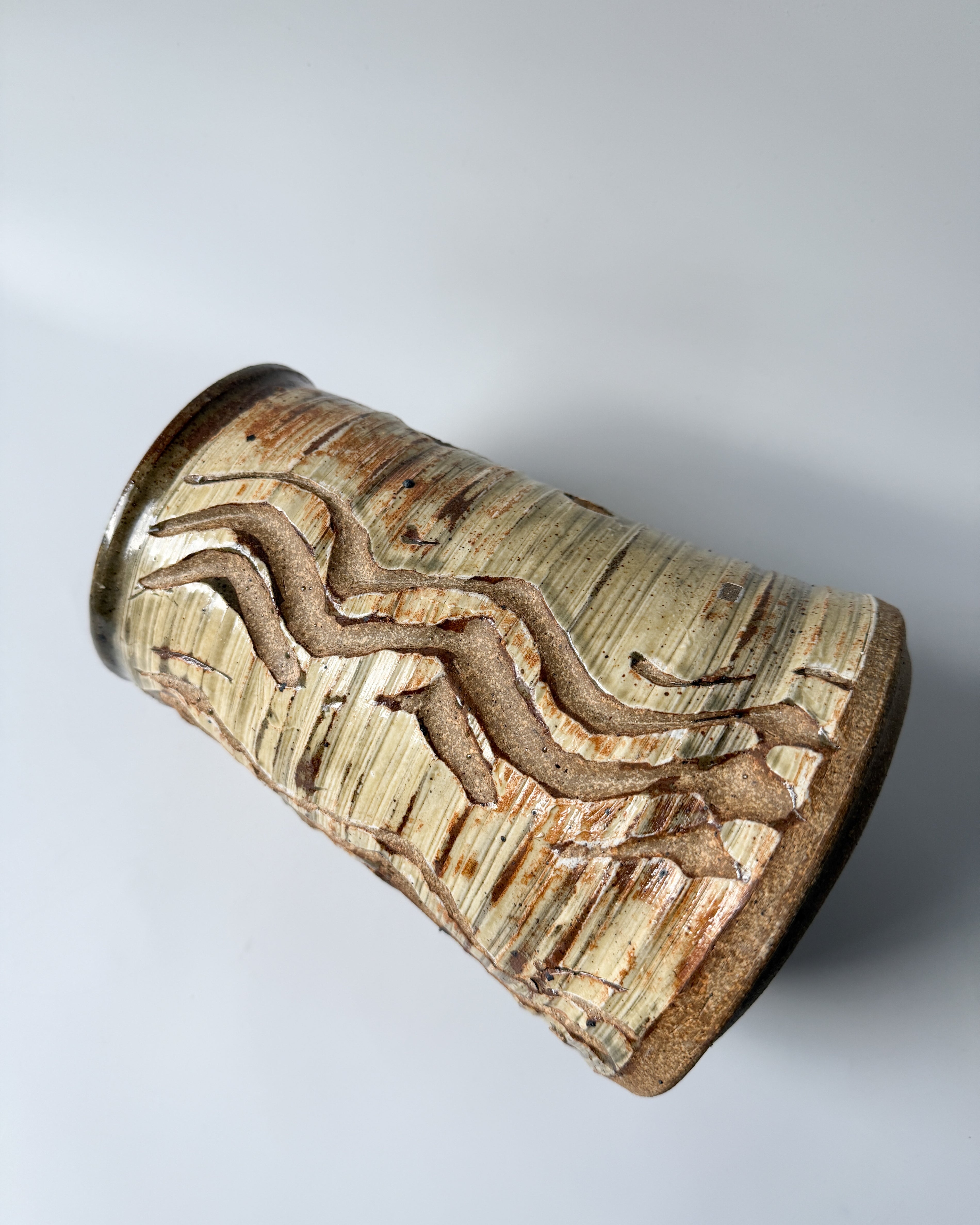 Neutral Carved Pottery Vase