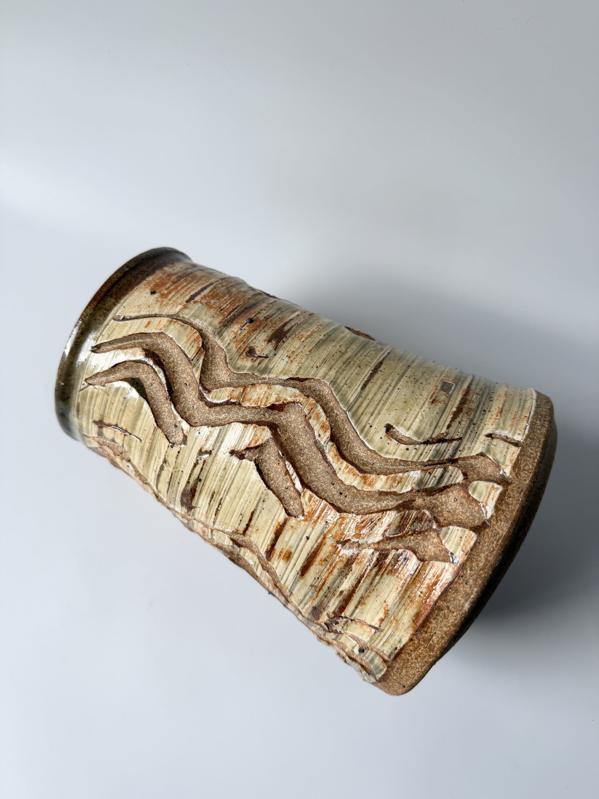 Neutral Carved Pottery Vase