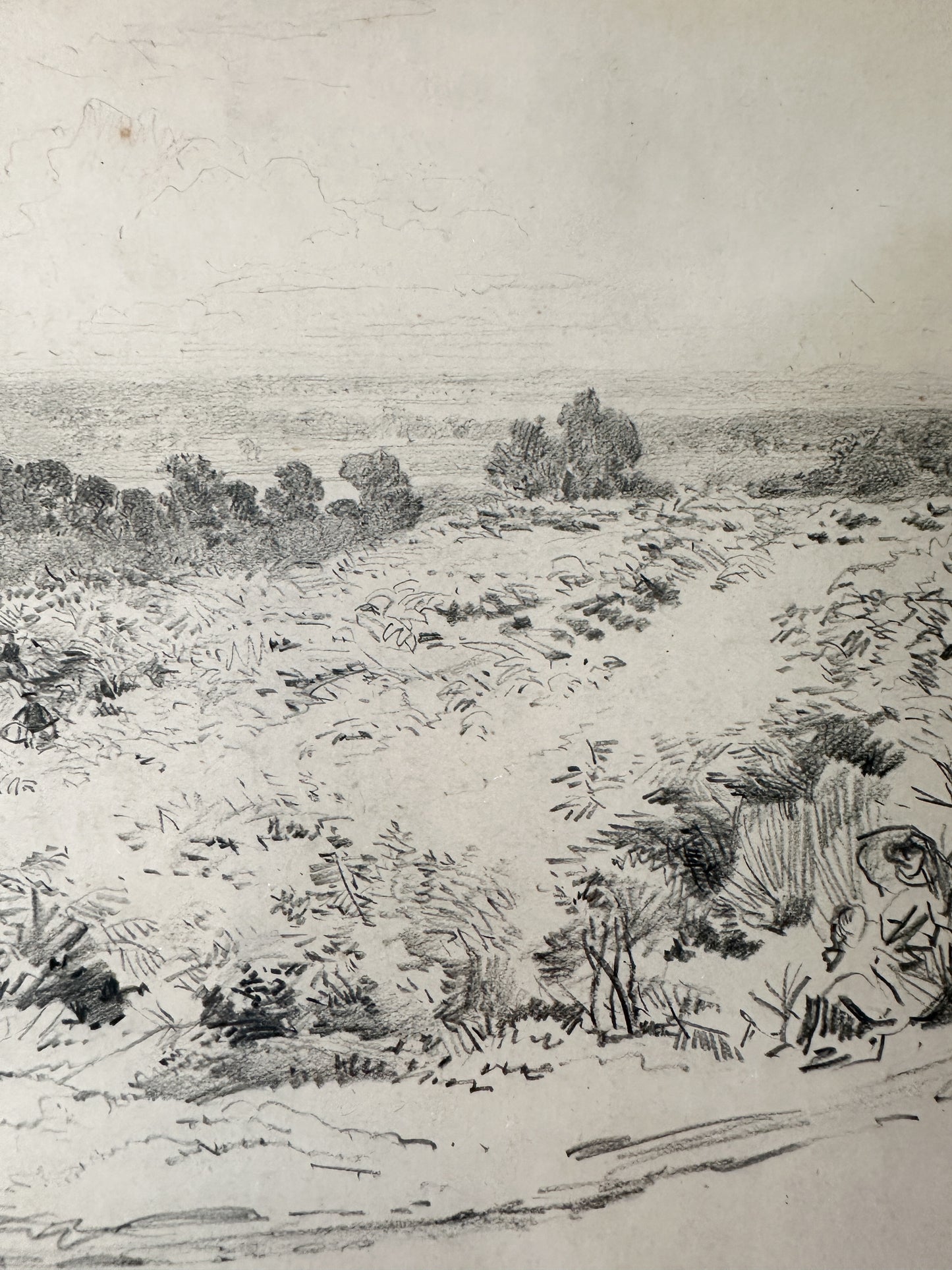 Framed Antique Landscape Pencil Drawing by late Charles Thornton (1838-1887)