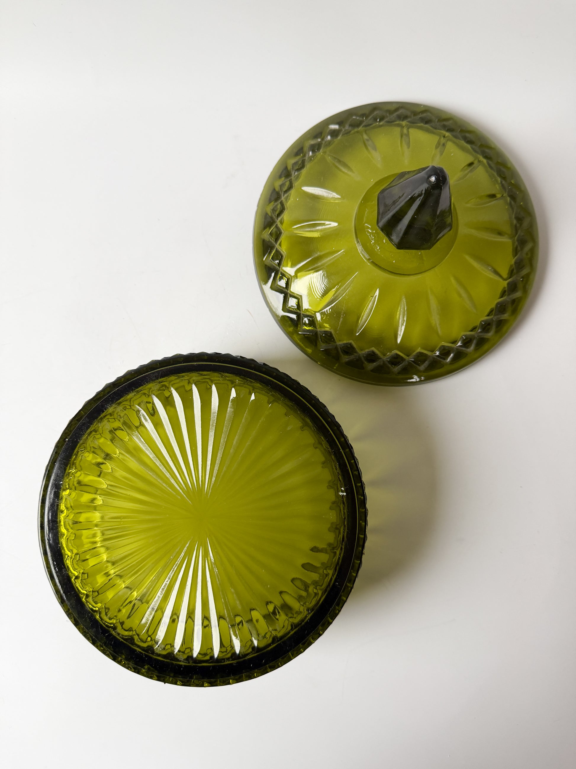 Vintage Indiana Glass Avocado Green Candy Dish