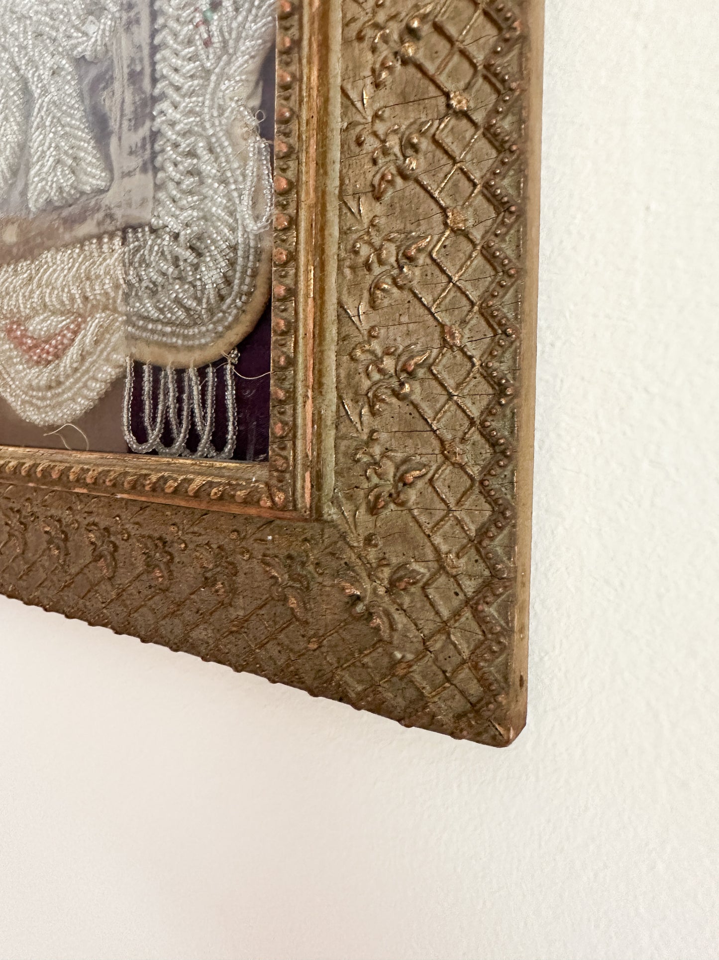 Antique Iroquois Hand Beaded Floral Textile Framed